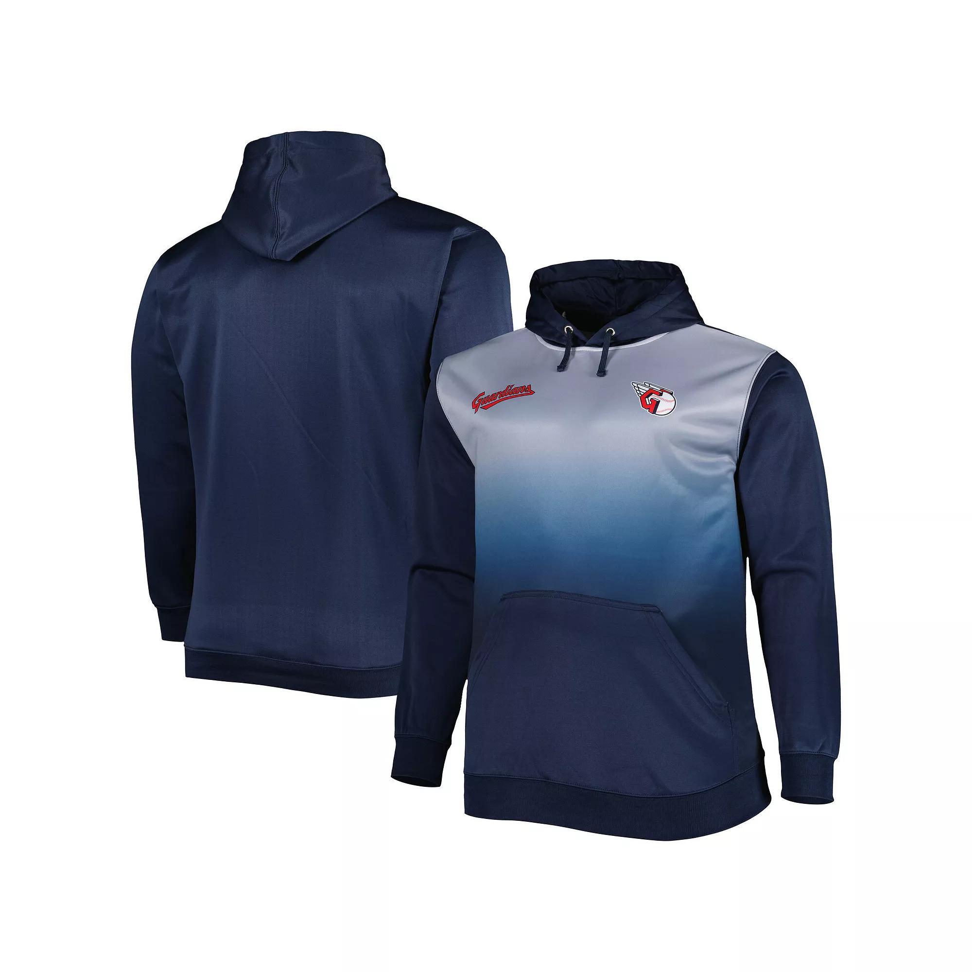 Men's Navy Cleveland Guardians Fade Sublimated Fleece Pullover Hoodie, Size: 4XLT, Grd Blue Product Image
