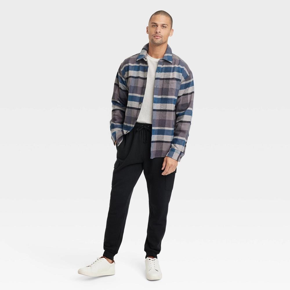 Mens Fleece Cargo Jogger Pants - Goodfellow & Co Dark M: Midweight Cotton Blend, Ribbed Cuff, Tapered Leg, 29.5 Inseam Product Image