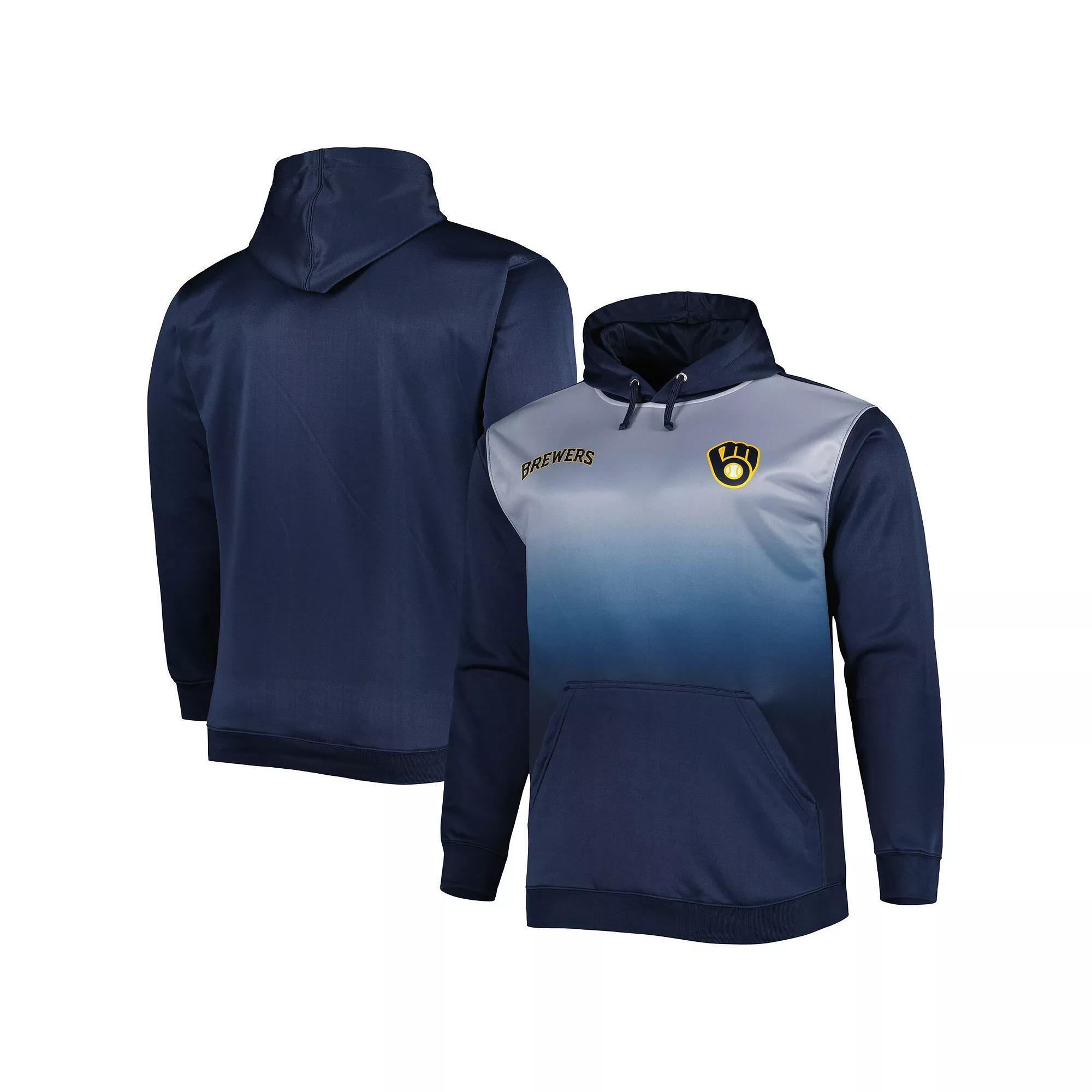 Men's Navy Milwaukee Brewers Fade Sublimated Fleece Pullover Hoodie, Size: 3XB, Blue Product Image