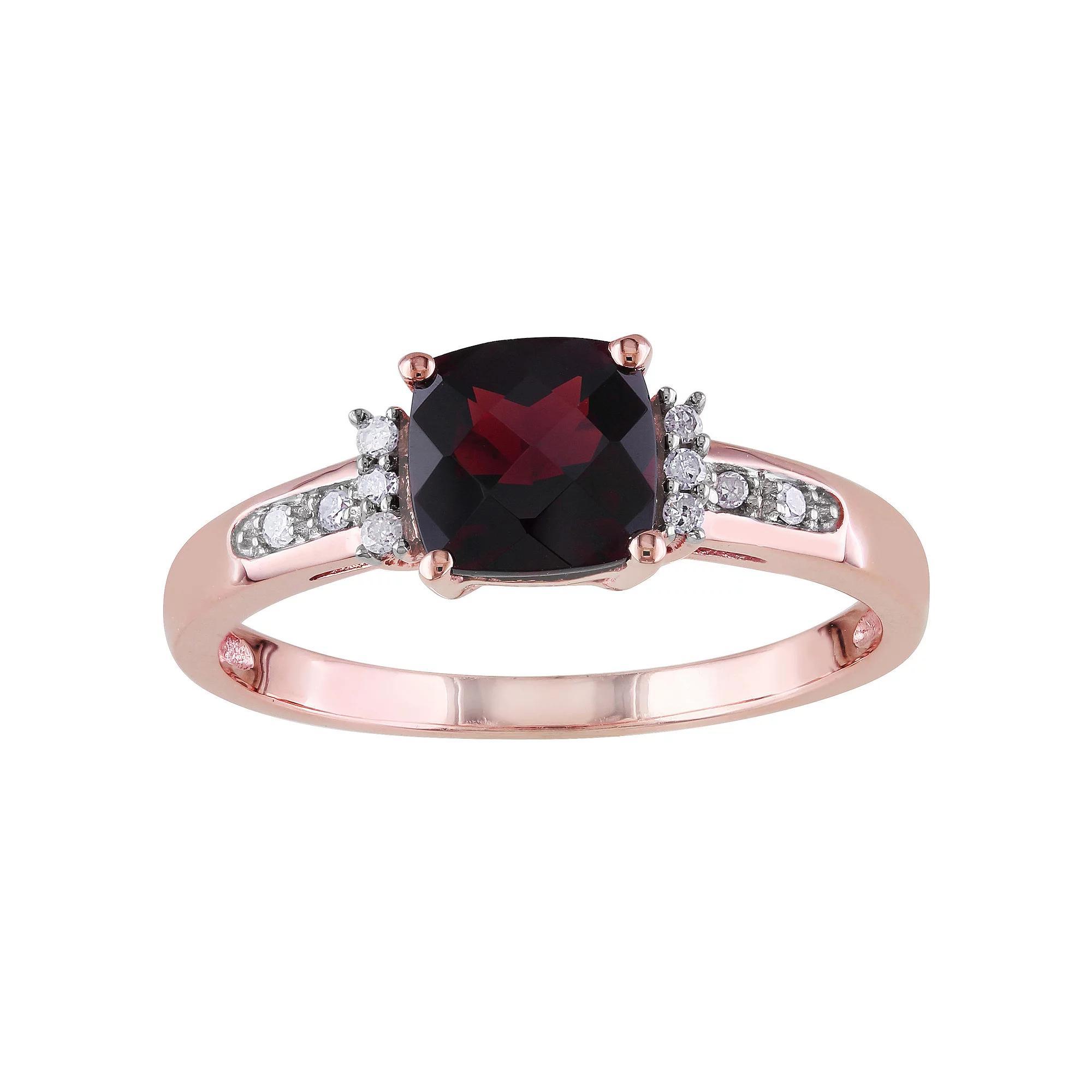 Stella Grace 10k Rose Gold Cushion Cut Garnet & Diamond Accent Ring, Women's Product Image