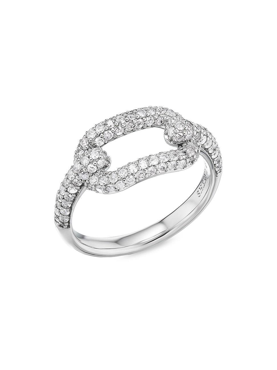 Womens Curved Paperclip Sterling Silver & 0.98 TCW Diamond Ring Product Image