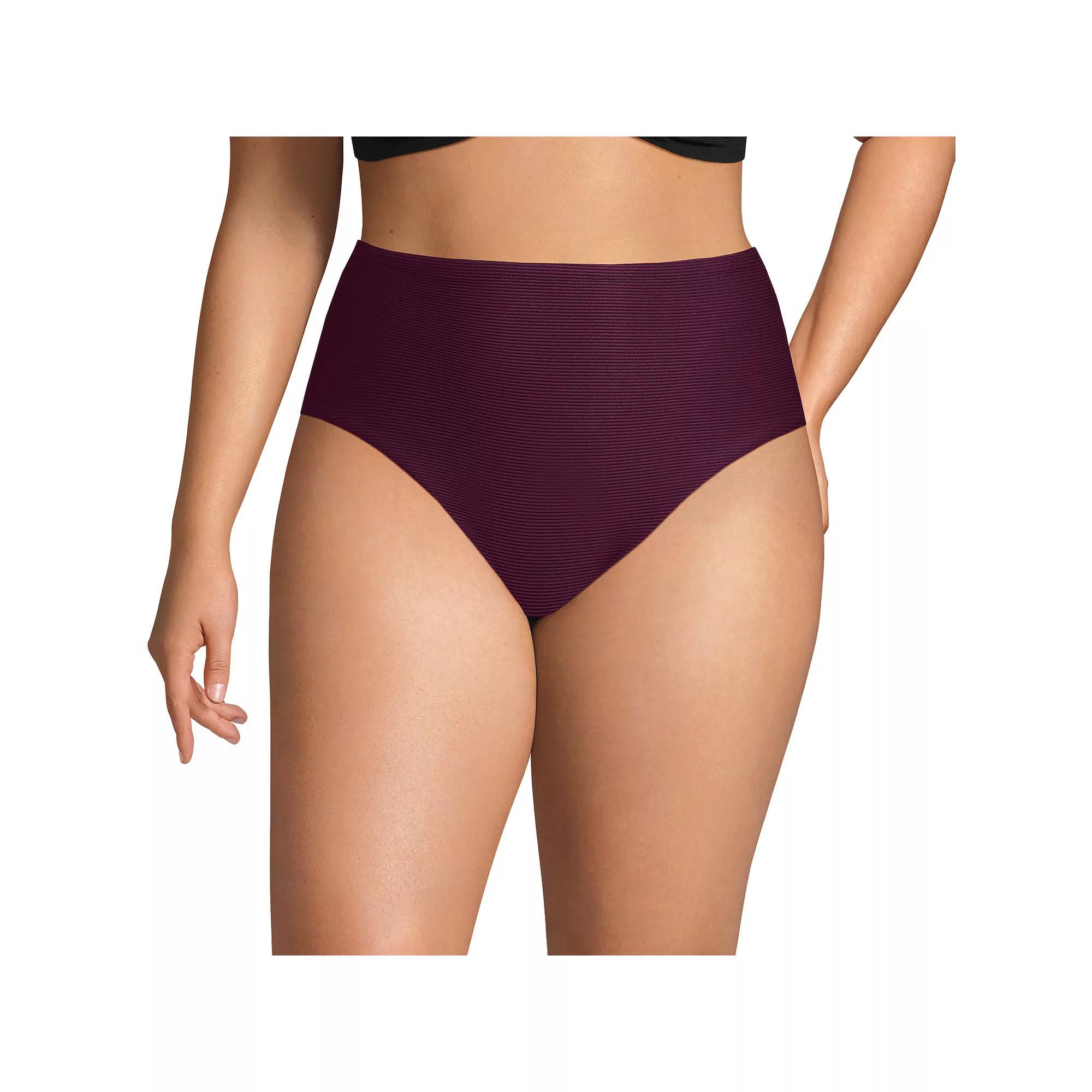 Plus Size Lands' End Ribbed Smoothing High Waisted Bikini Bottoms, Women's, Size: 22 W, Dark Red Ottoman Product Image