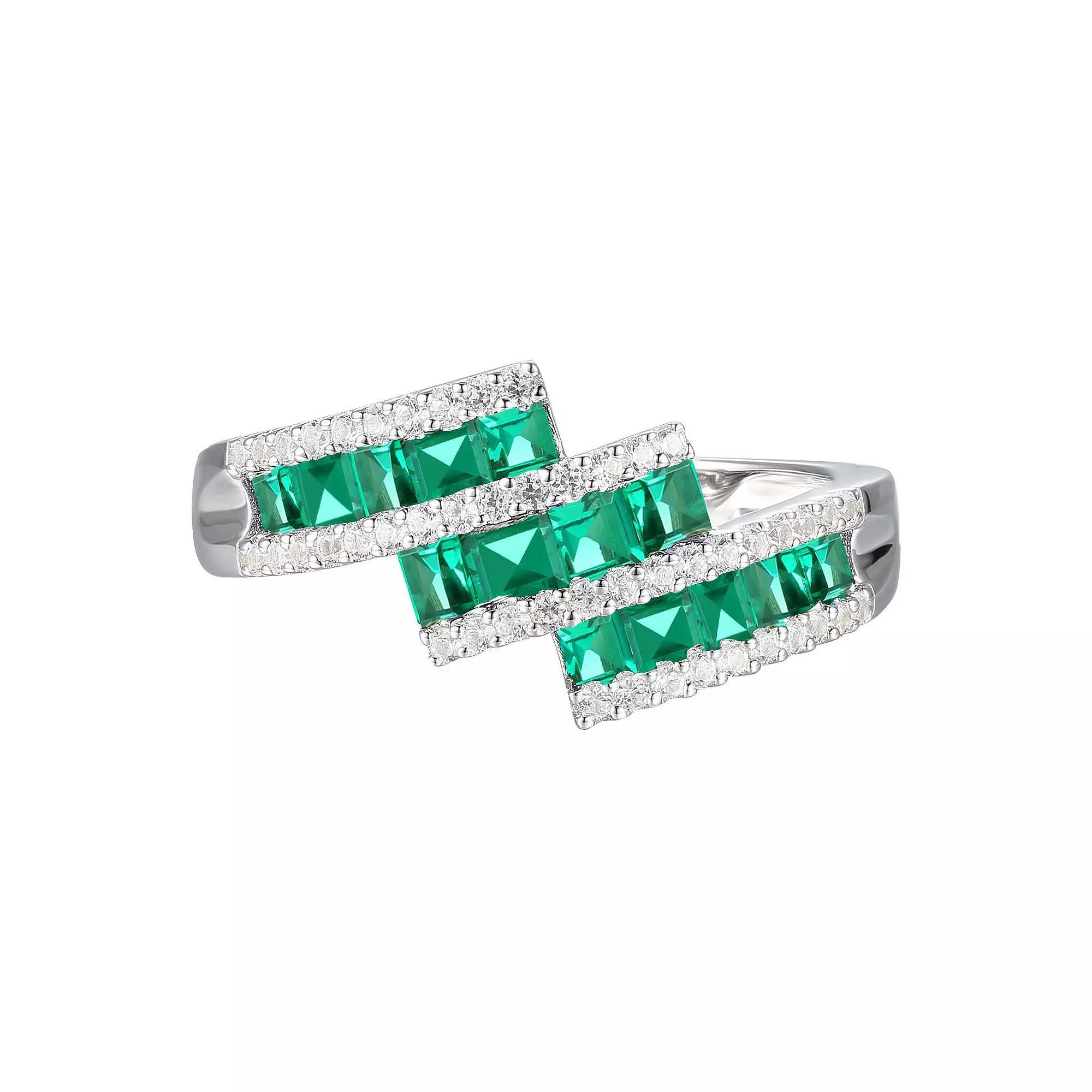 Sterling Silver Lab-Created Emerald & Lab-Created White Sapphire Ring, Women's, Size: 7 Product Image