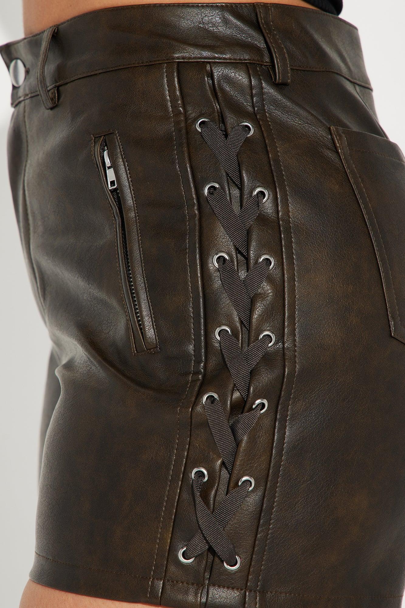 Forever Mine Faux Leather Lace Up Short - Chocolate Product Image