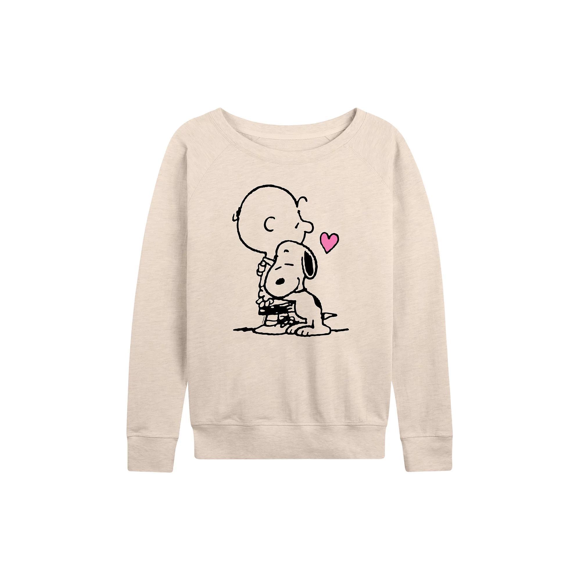 Plus Size Peanuts Snoopy & Charlie Brown Hug French Terry Long Sleeve Tee, Womens Product Image
