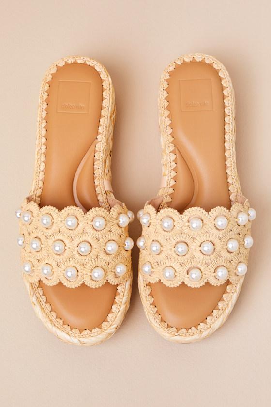 Caper Pearl Light Natural Raffia Platform Slide Sandals Product Image