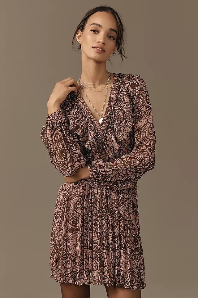 By Anthropologie Long-Sleeve Ruffle Swing Mini Dress Product Image