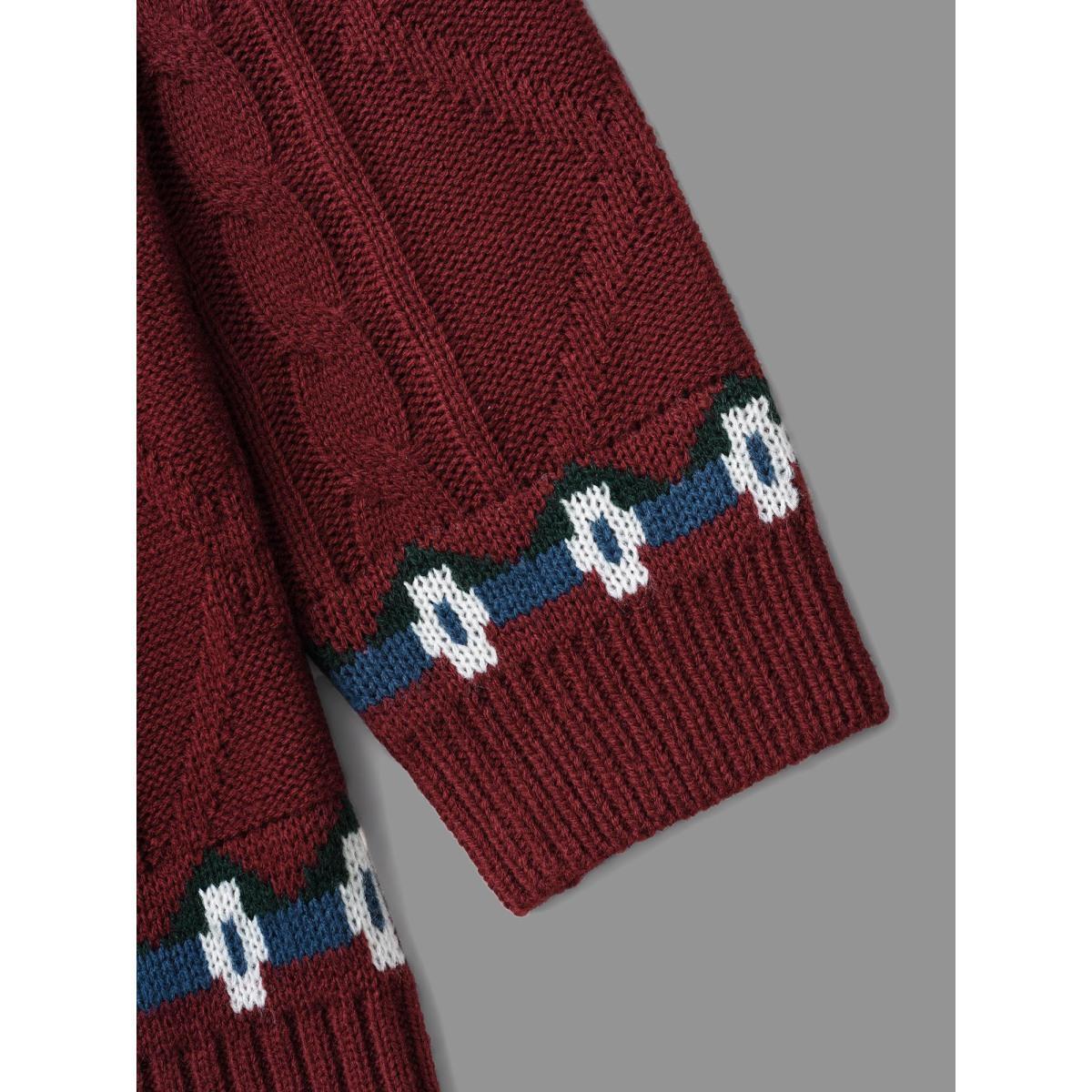 Plus Size Festive Fair Isle Cable Knit Pullover Deepred Women Casual Loose Long Sleeve Round Neck Everyday Pullovers BloomChic 10/M Product Image