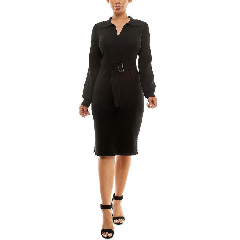 Womens Nina Leonard Johnny Collar Sweater Dress Dark Pink Product Image