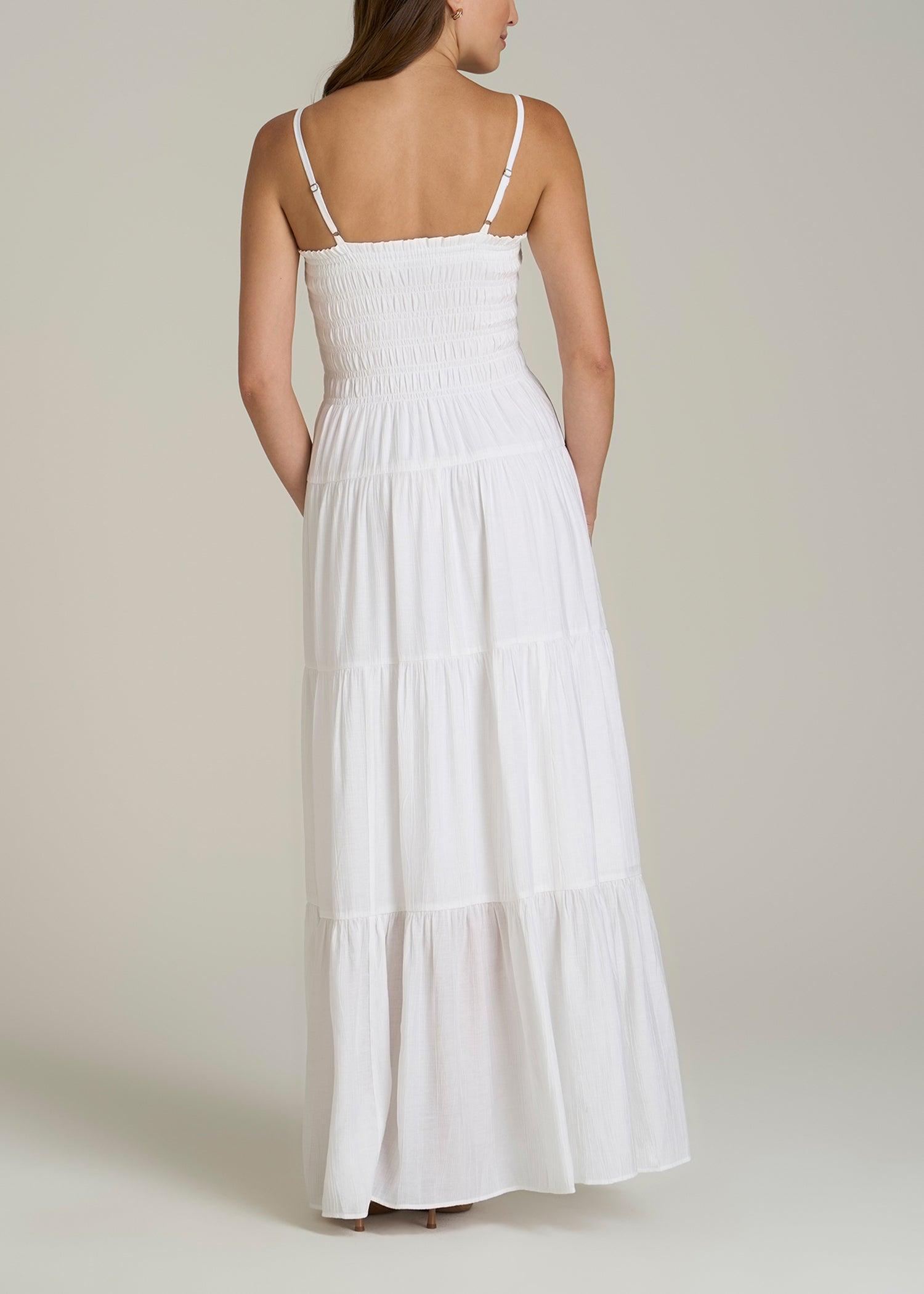 Strappy Tiered Maxi Dress for Tall Women in White Product Image