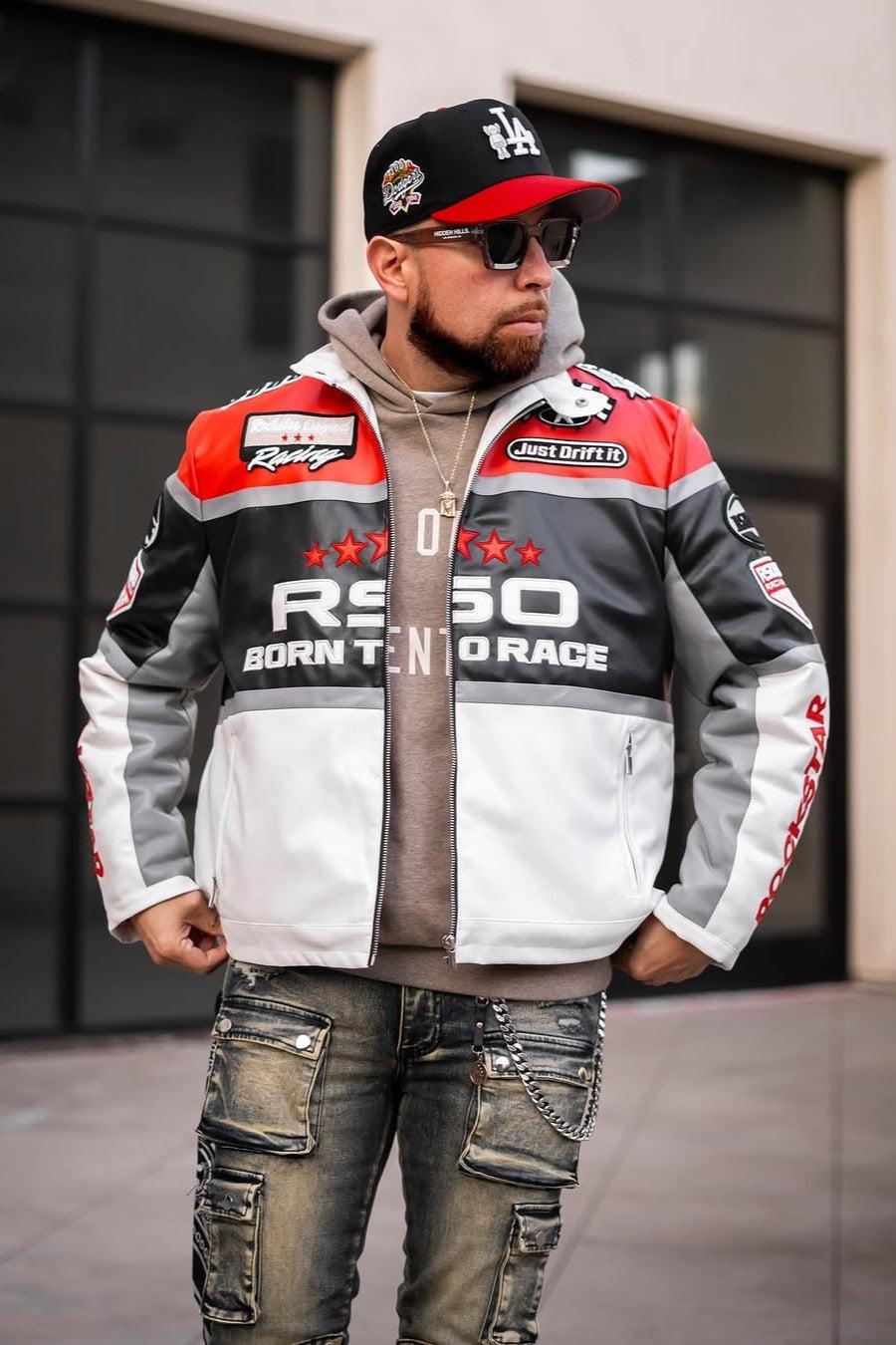 Balint Red/White Leather Moto Jacket Male Product Image