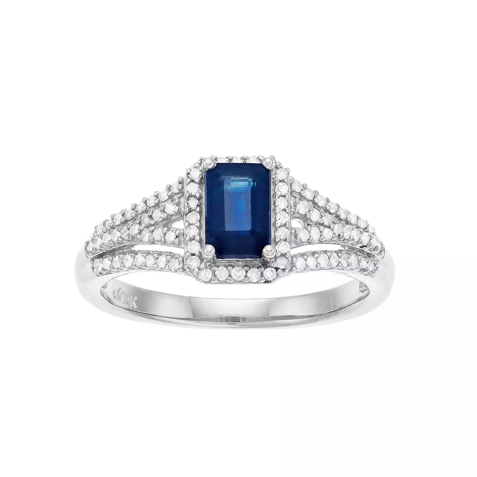 10k White Gold Sapphire & 1/4 Carat T.W. Diamond Ring, Womens 10k Gold Product Image
