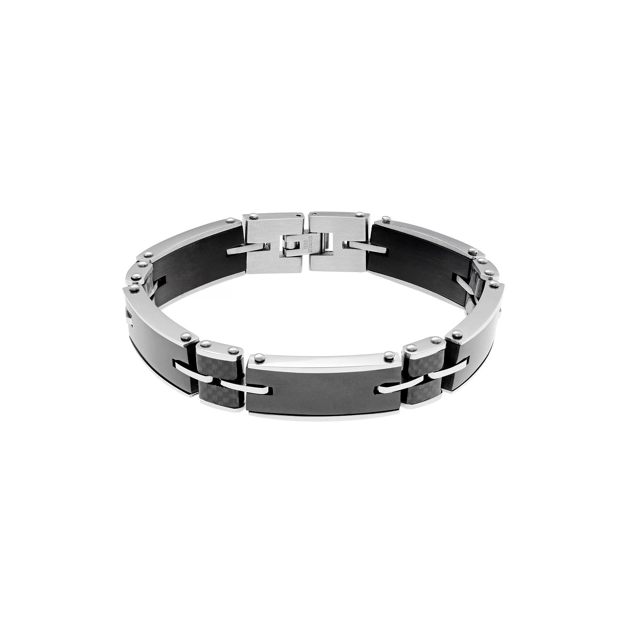 LYNX Men's Carbon Fiber & Stainless Steel Bracelet, Size: 8.5", Grey Product Image