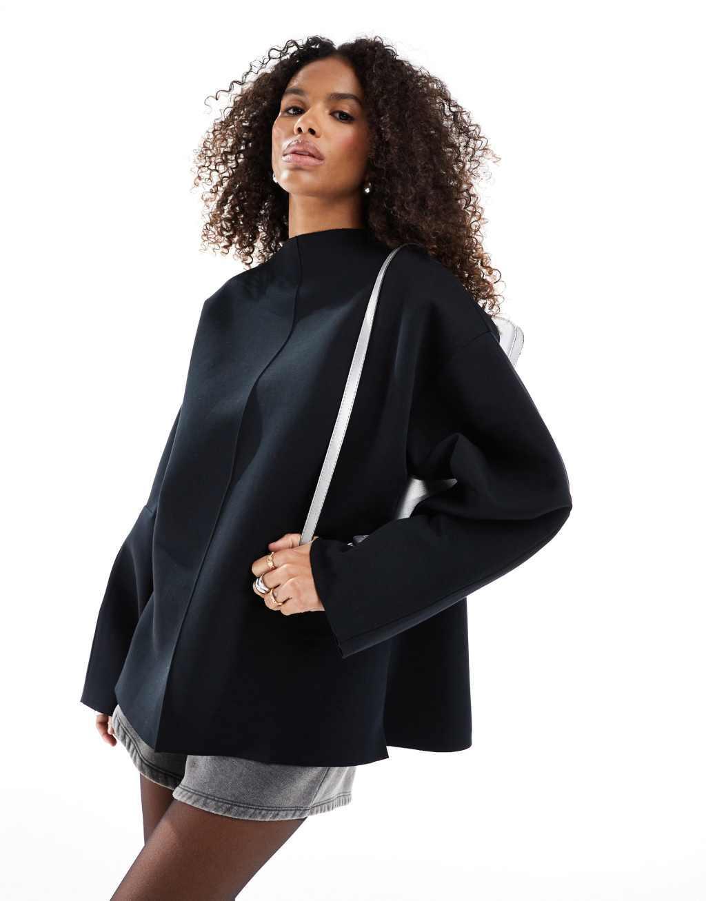 ASOS DESIGN split side wide long sleeve sweat in black scuba Product Image