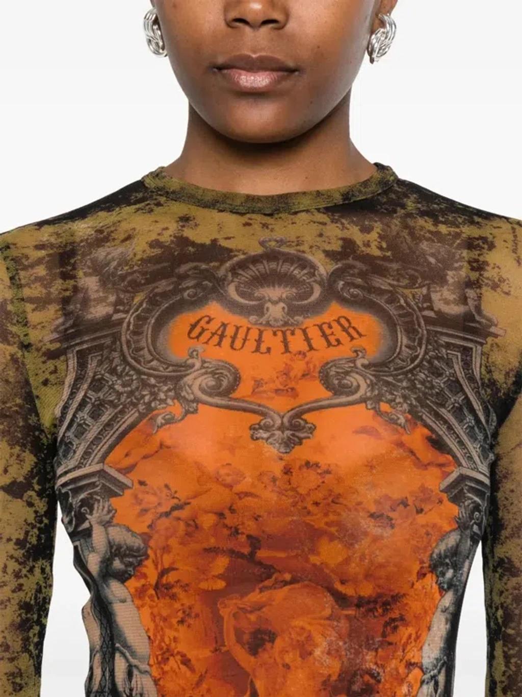 JEAN PAUL GAULTIER Graphic Print Full-length Dress With Long Sleeves In Black Product Image