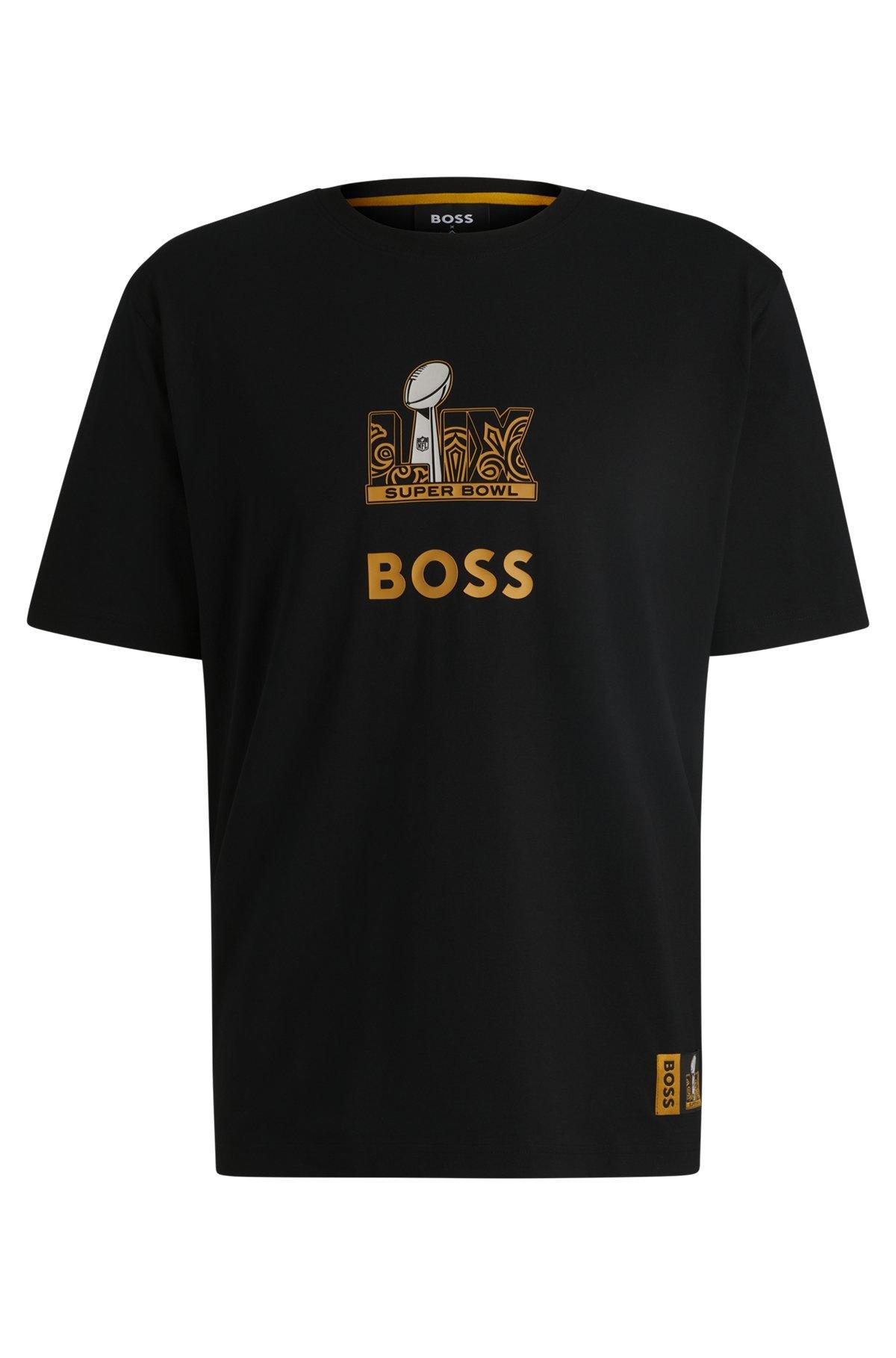 BOSS - BOSS x NFL stretch-cotton T-shirt with gold-tone artwork - Black Product Image