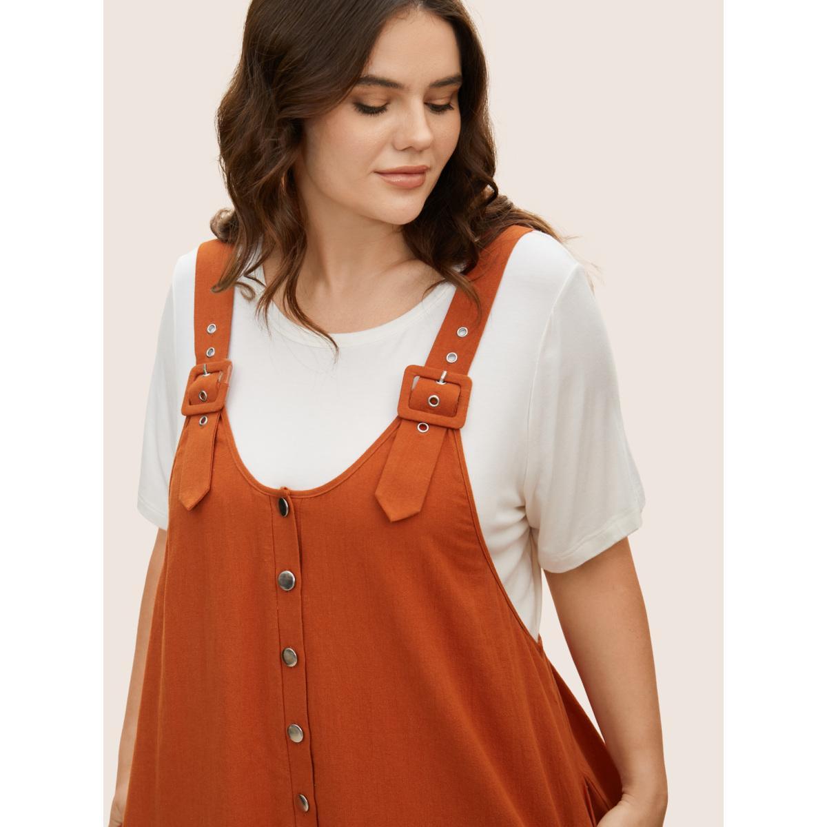 Plus Size Rust Solid U Neck Metal Detail Jumpsuit Women Casual Sleeveless U-neck Everyday Loose Jumpsuits BloomChic 30/6X Product Image