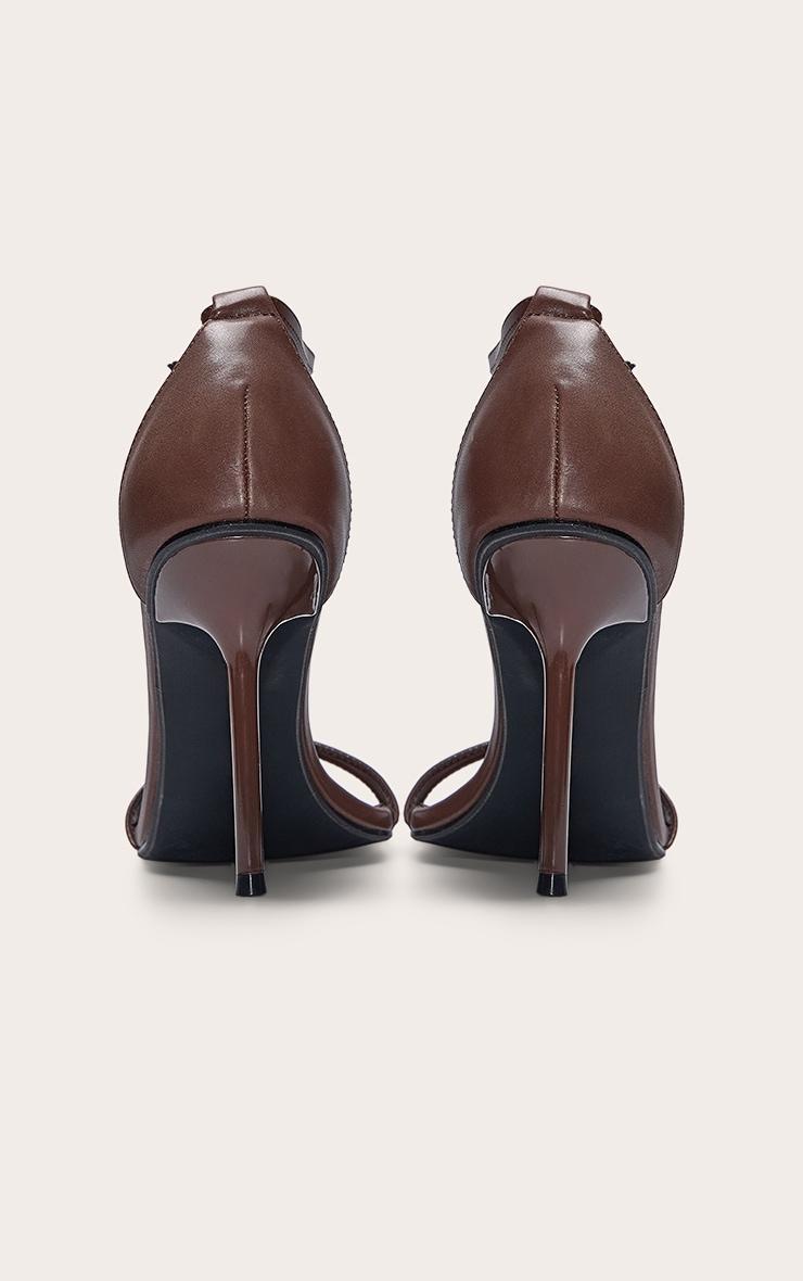 Chocolate PU Wide Fit Round Toe High Stiletto Heeled Sandals Product Image