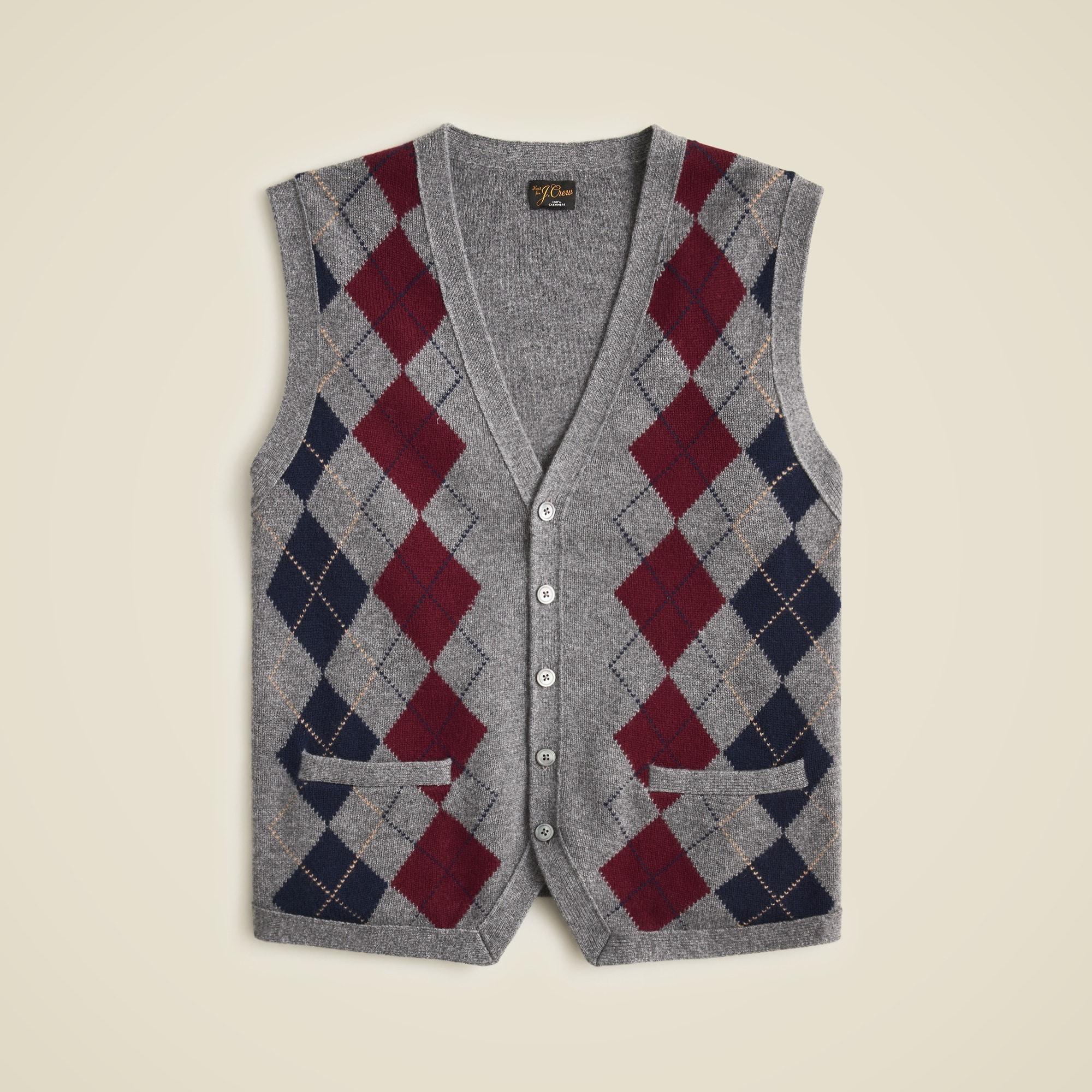Cashmere cardigan sweater-vest in argyle Product Image