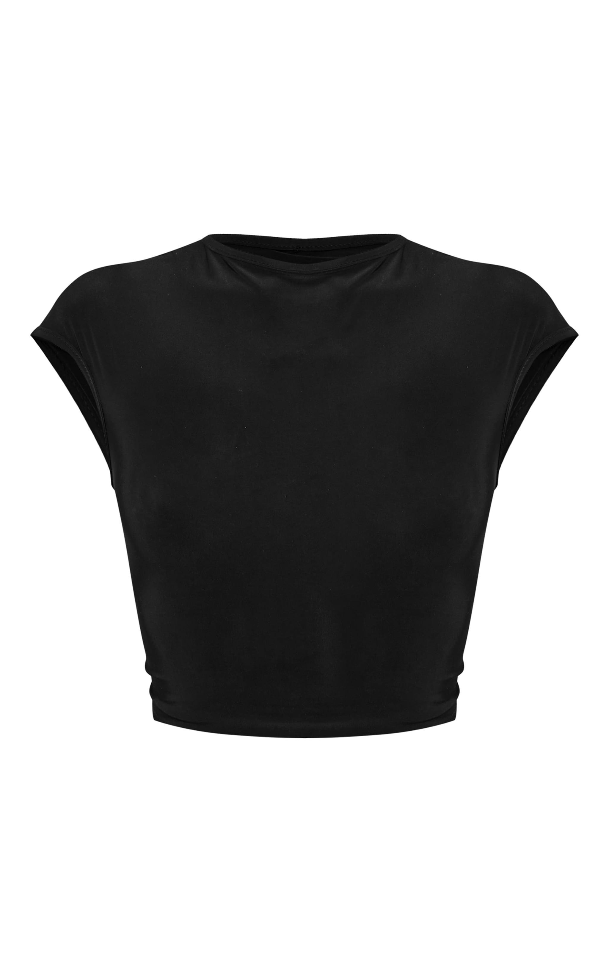 Petite Black Slinky Cap Sleeve Crop Top Product Image