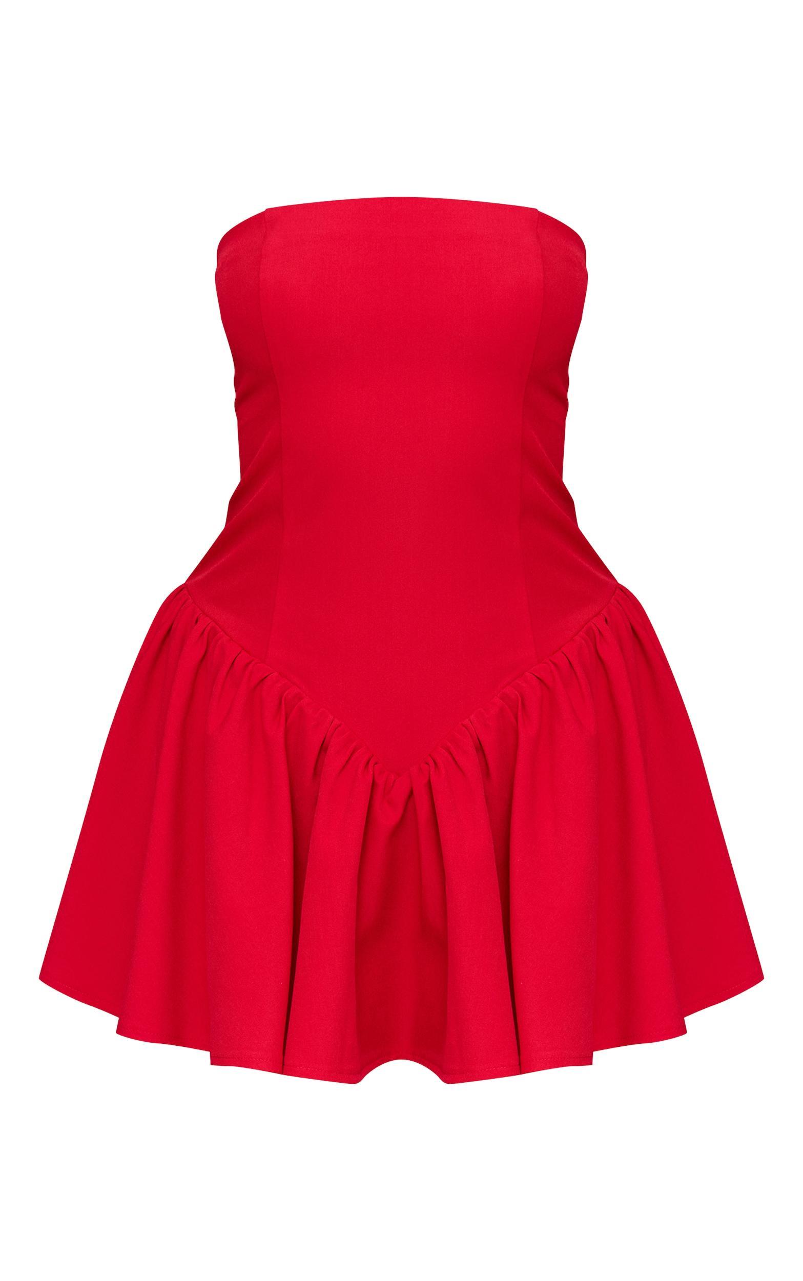 Tomato Red Woven Bandeau Dropped Waist Romper Product Image
