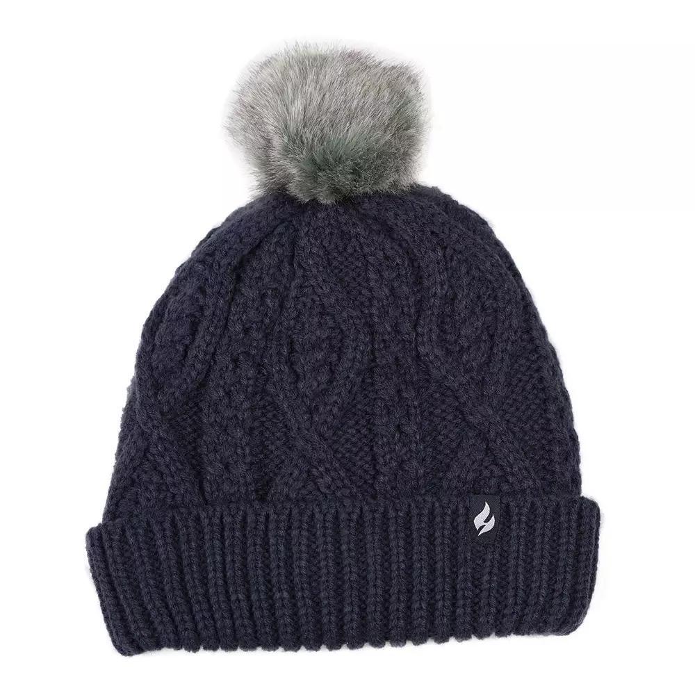 Women's Heat Holders Heatweaver Cable Knit Pom Pom Hat, Blue Product Image