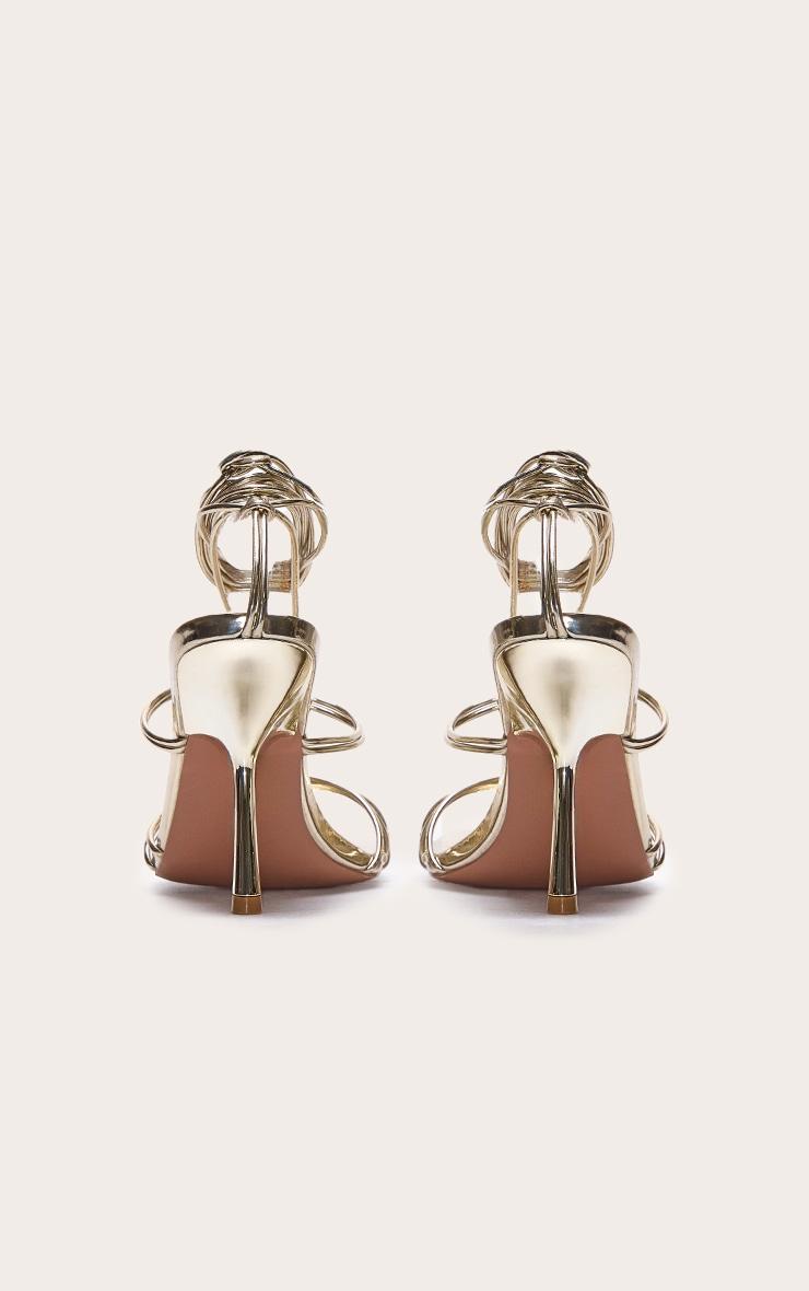Gold Wide Fit Pu Square Toe Knotted Strappy Lace Up Heeled Sandals Product Image