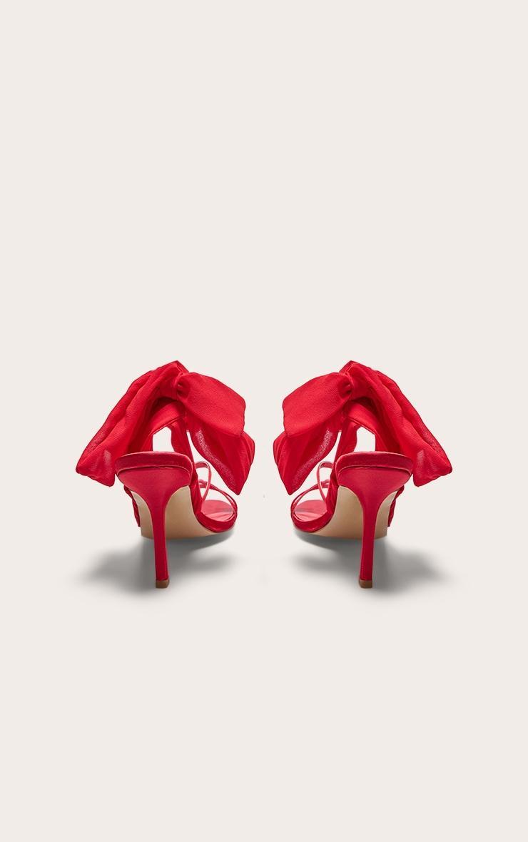 Red Satin Round Toe Lace Up Ribbon High Heeled Sandals Product Image