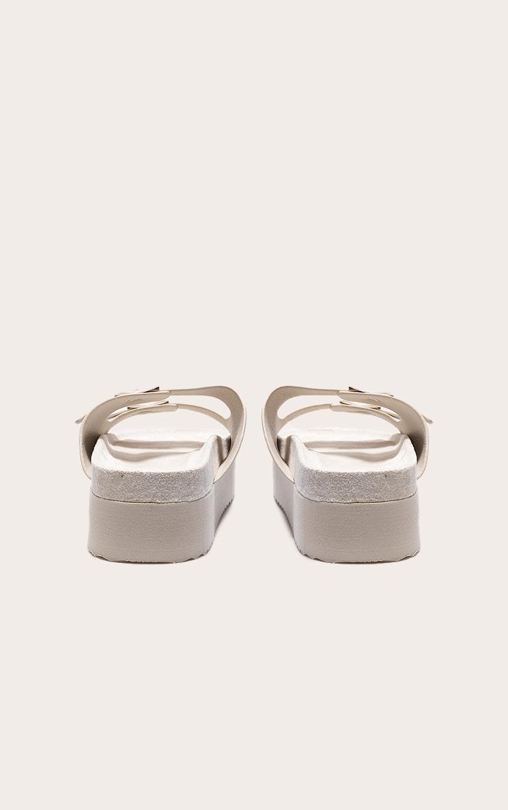 Cream PU Round Toe Twisted Strap Footbed Flat Sandals Product Image