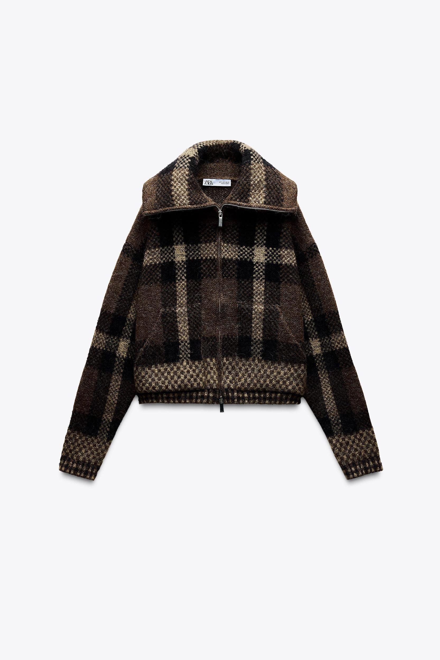 CHECKERED KNIT BOMBER JACKET Product Image