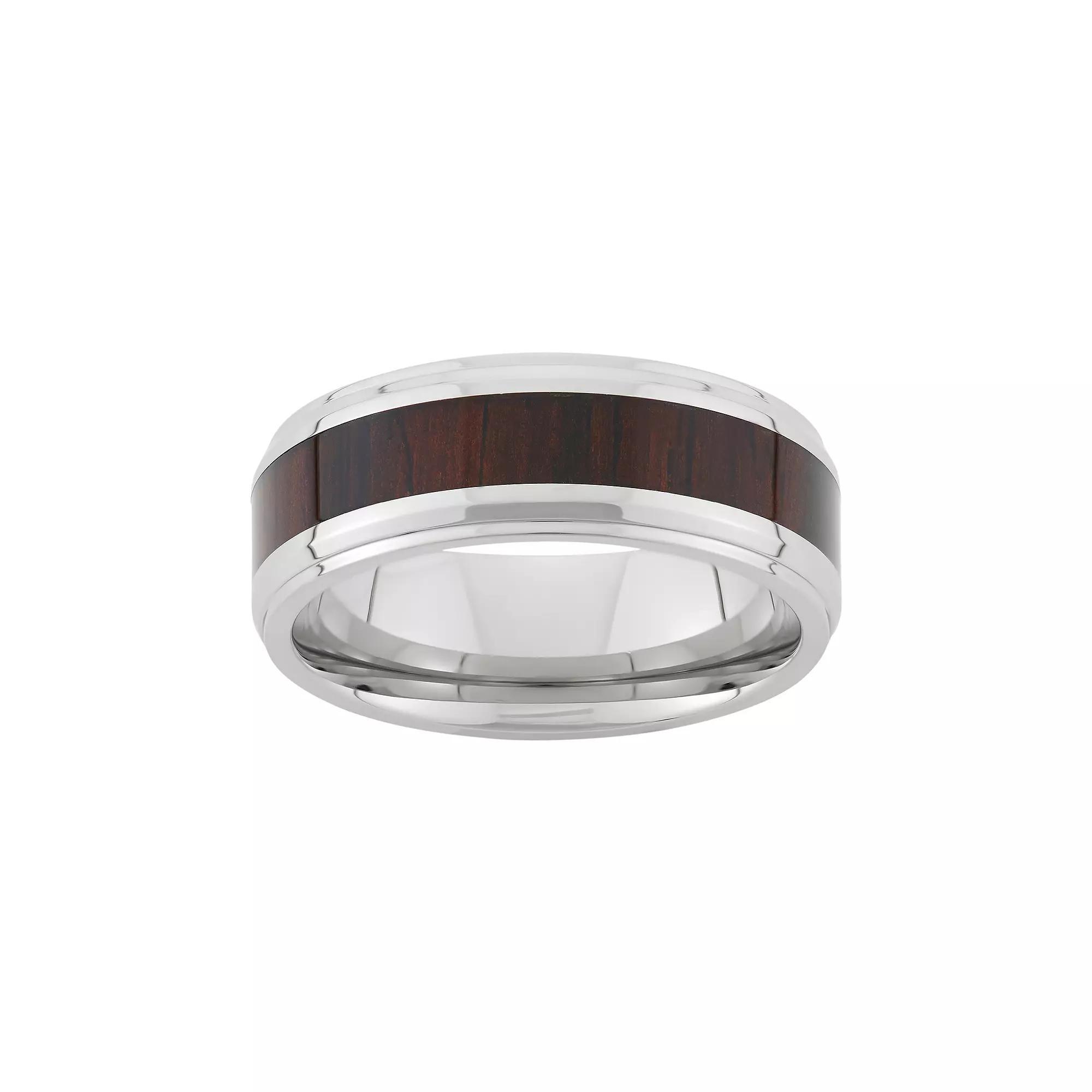 Stainless Steel and Wood Striped Wedding Band - Men, Men's, Size: 9, Two Tone Product Image