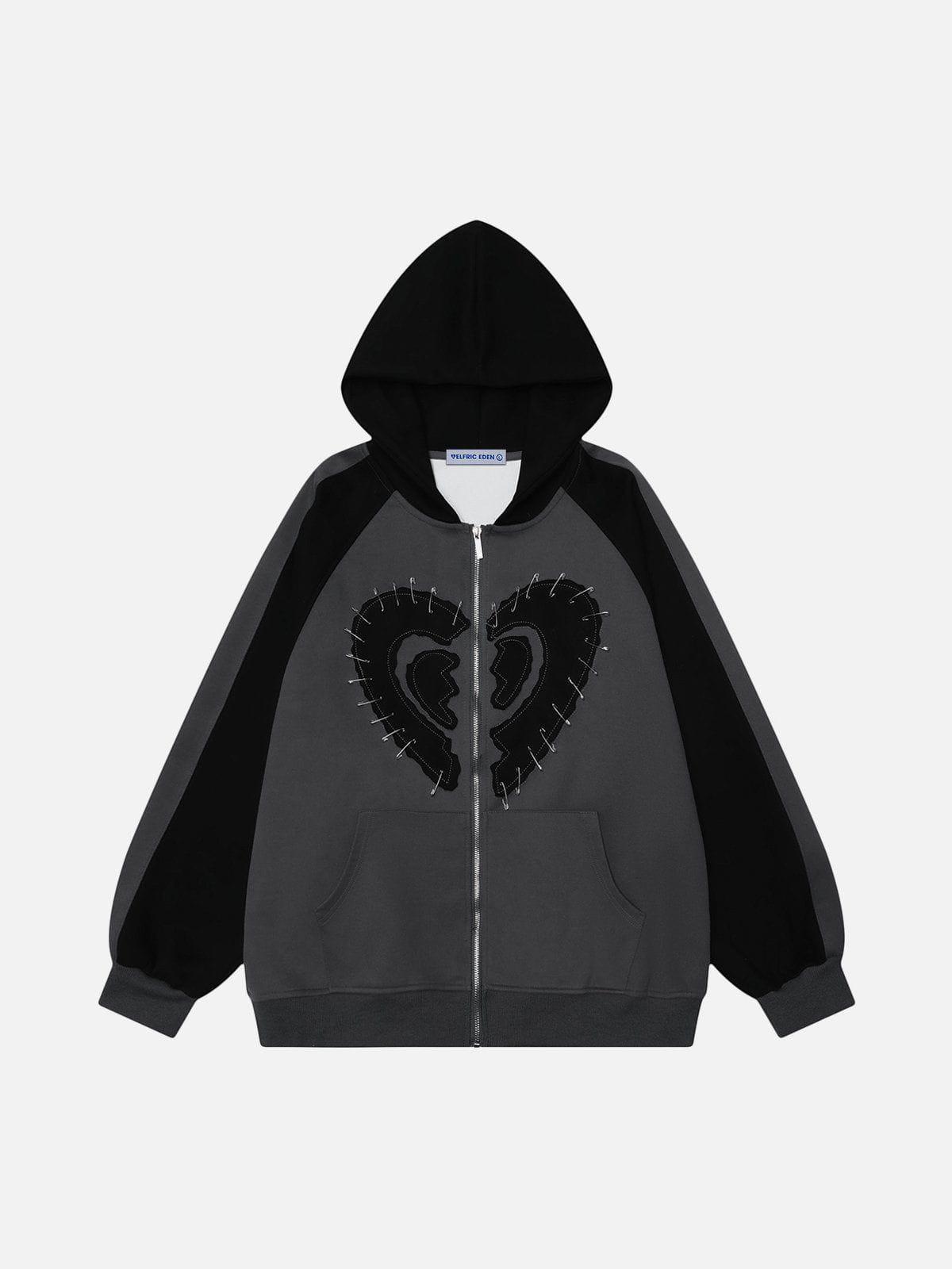 Aelfric Eden Pin Embroidery Heart Zip Up Hoodie Product Image