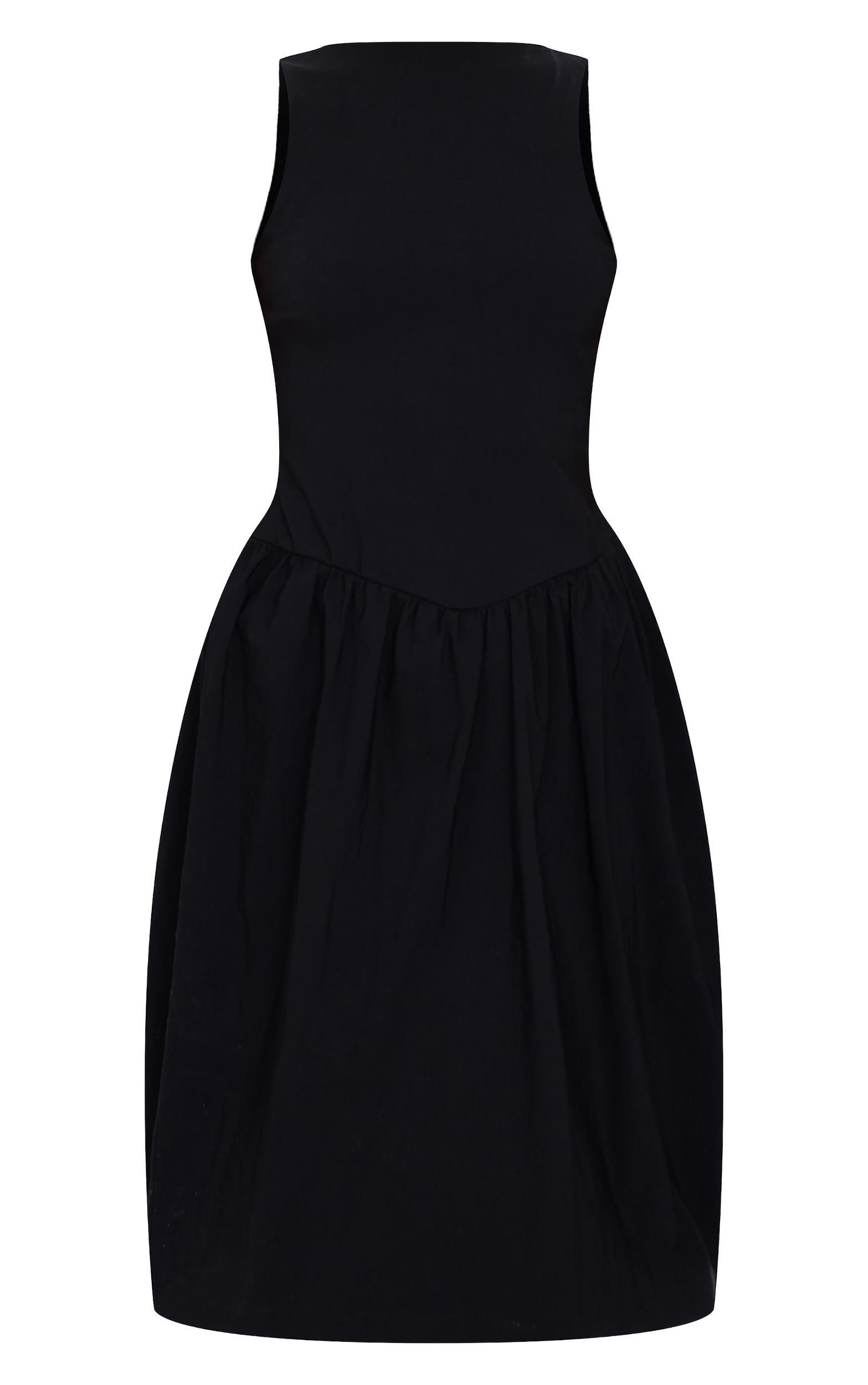 Black Racer Drop Waist Puffball Midi Dress Product Image