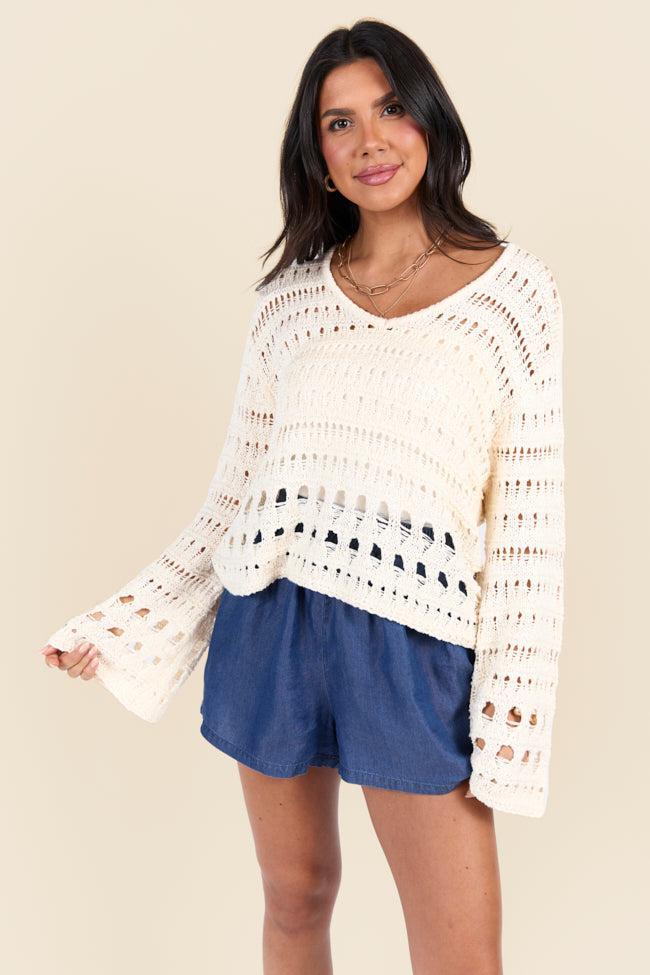 Chasing Daylight Cream Open Knit V-Neck Sweater SALE Product Image