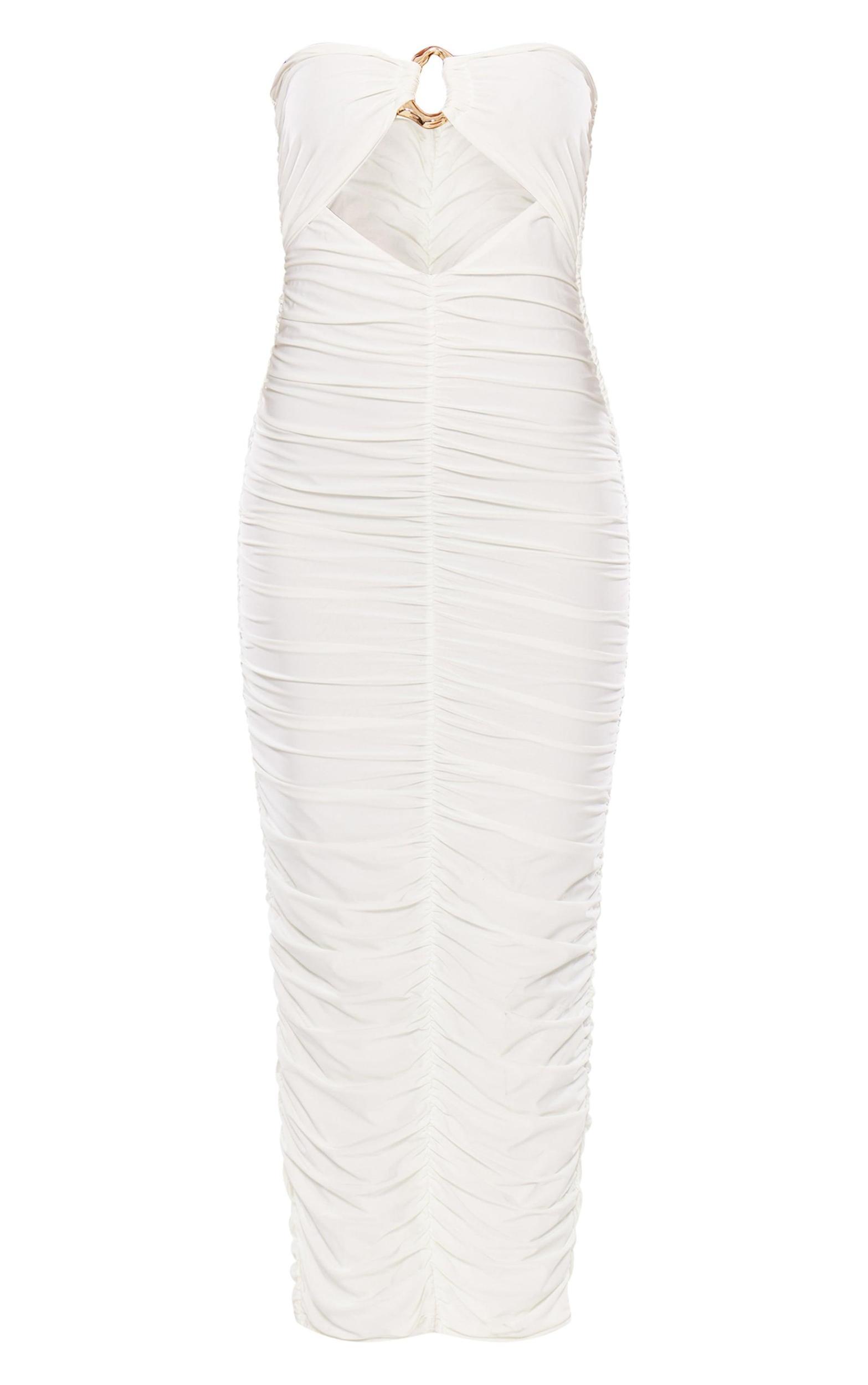 White Slinky Bandeau Trim Detail Maxi Dress Product Image