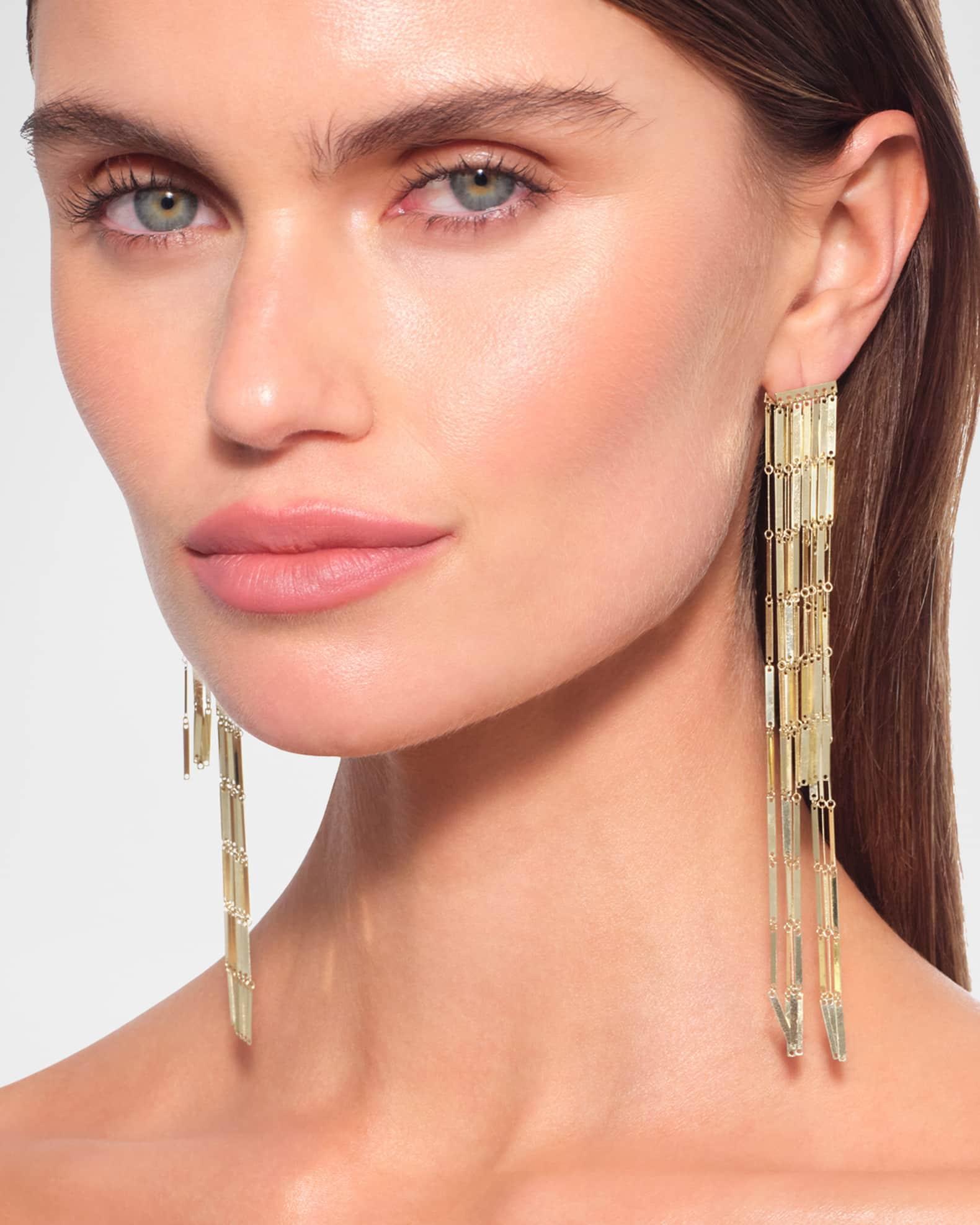 Laser-Cut Rectangle Chainmail Front Back Earrings in 14K Gold Product Image