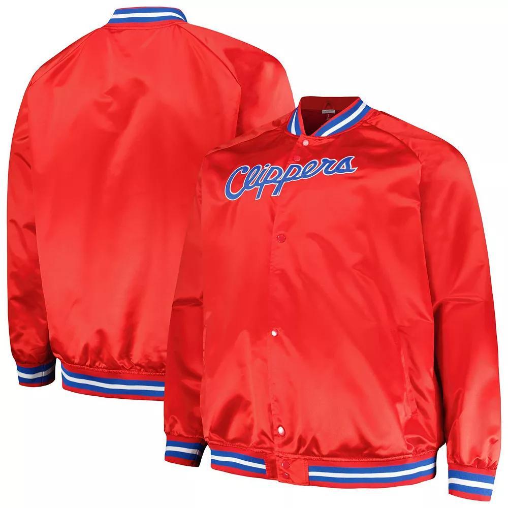 Men's Mitchell & Ness Red LA Clippers Hardwood Classics  Throwback Wordmark Raglan Full-Snap Jacket, Size: 2XL Product Image