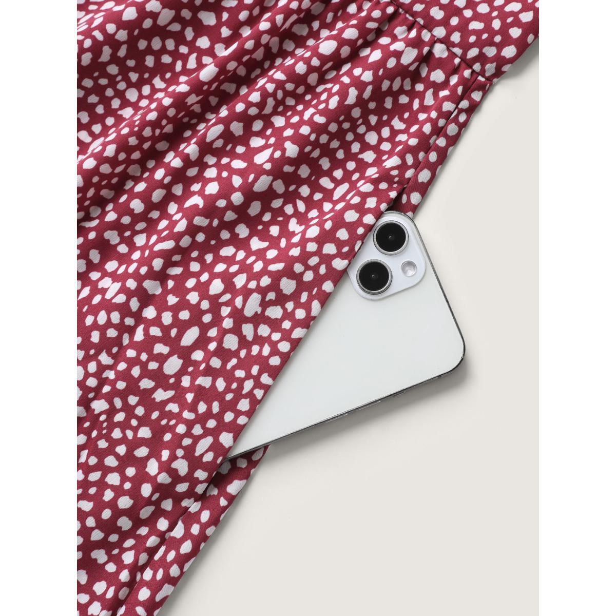 Plus Size Polka Dots Button Front Midi Dress Crimson Women Button V-neck Short sleeve Curvy BloomChic 26/4X Product Image