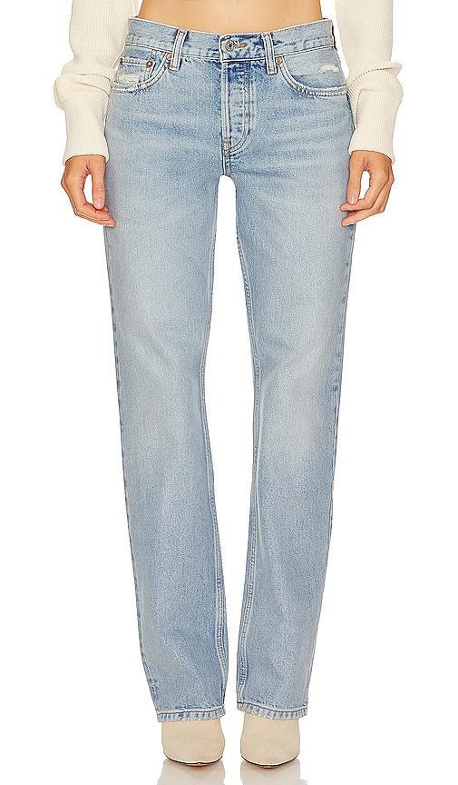 Womens Easy Straight Mid-Rise Distressed Jeans Product Image