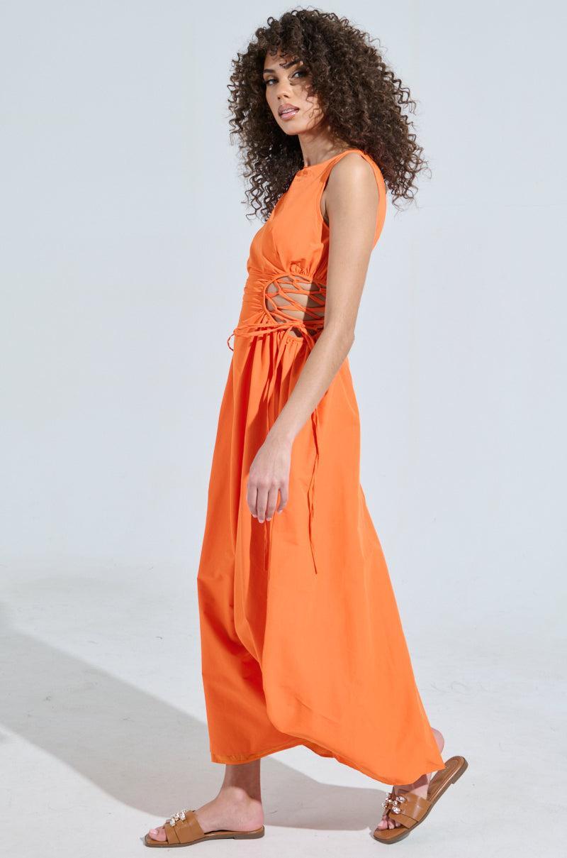 ALINA LACE UP DETAIL MAXI DRESS IN ORANGE Product Image