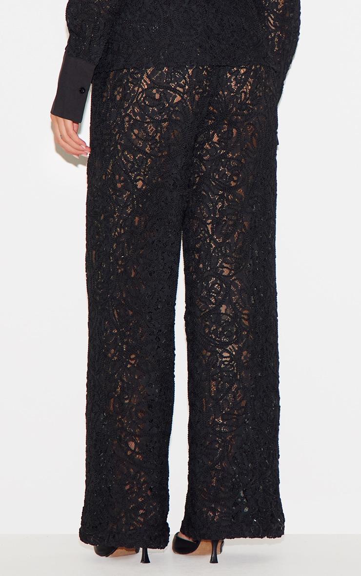 Black Premium Jacquard Lace Wide Leg Pants Product Image