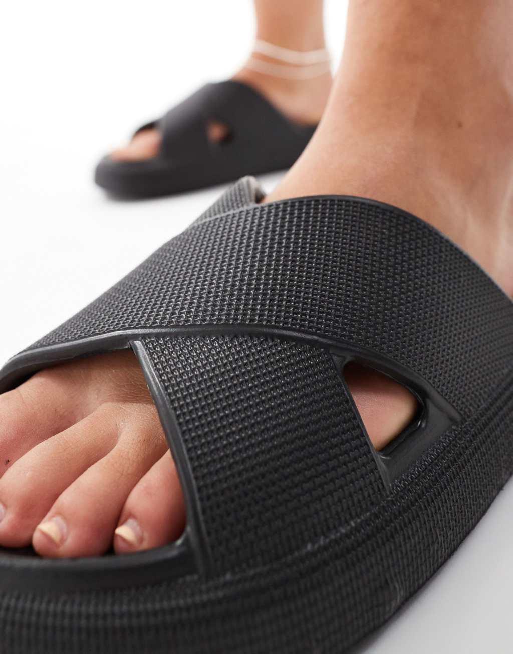 ASOS DESIGN Forever cross-strap chunky sliders Product Image