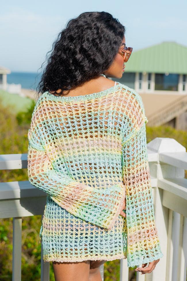 Reality Called Yellow and Mint Multi Stripe Open Knit Sweater SALE Product Image