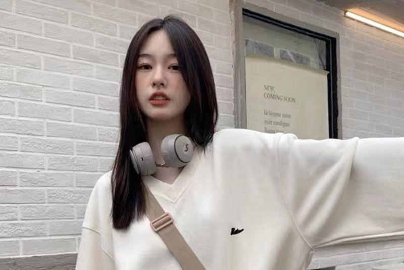V-Neck Lettering Embroidered Sweatshirt Product Image