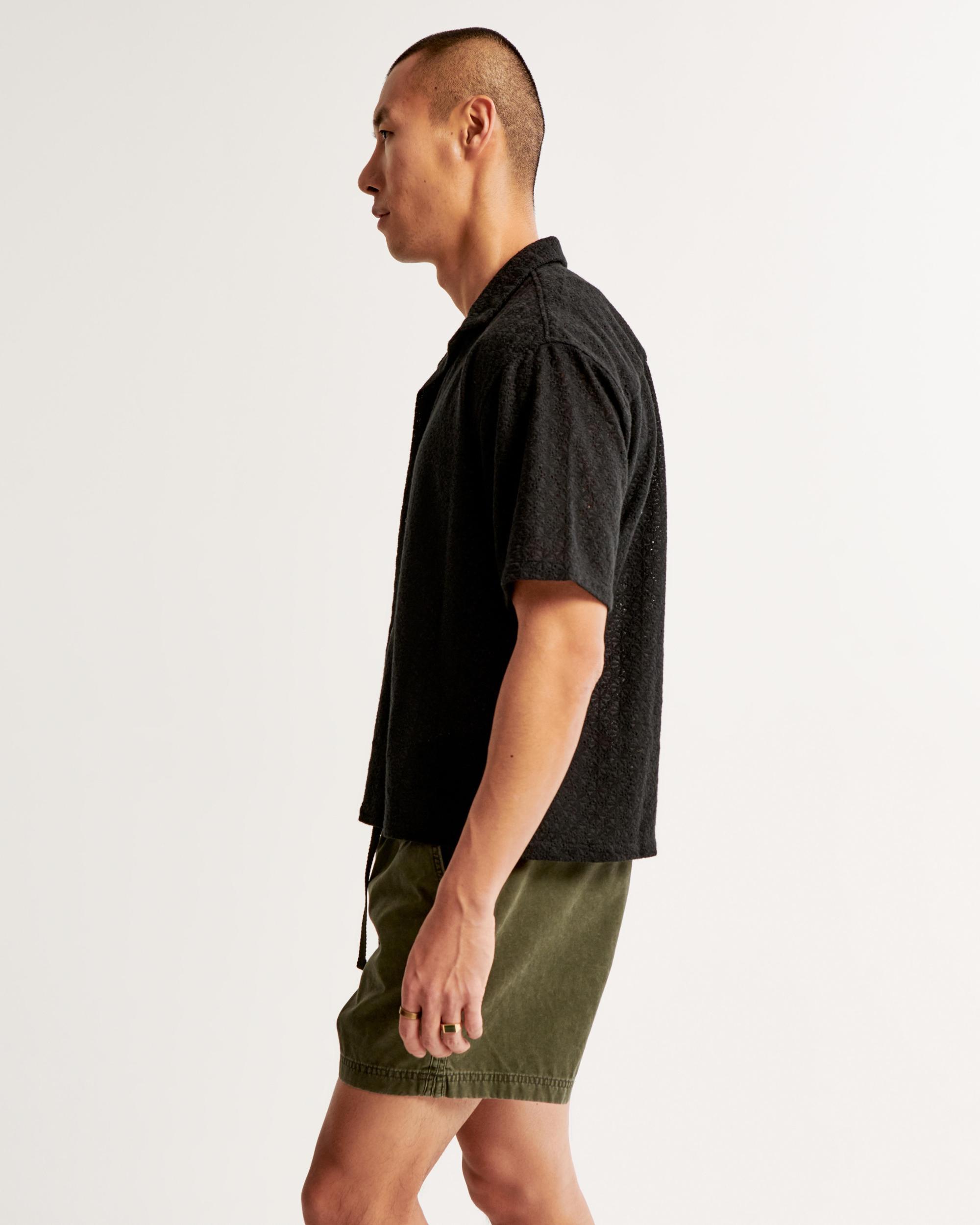 Camp Collar Cropped Lace Shirt Product Image