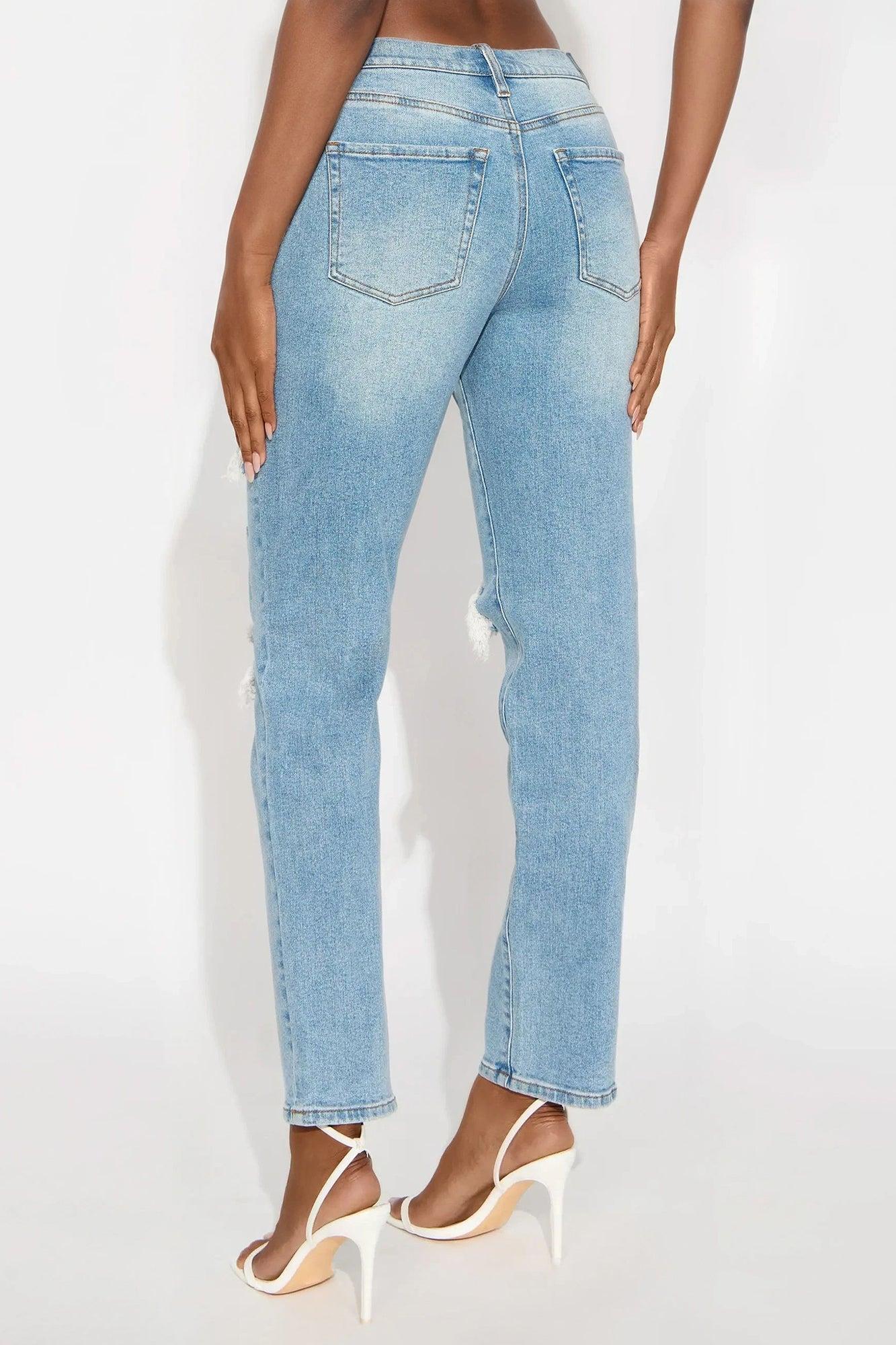 Tall Because I Said So Destroyed Mom Jeans - Medium Blue Wash Product Image