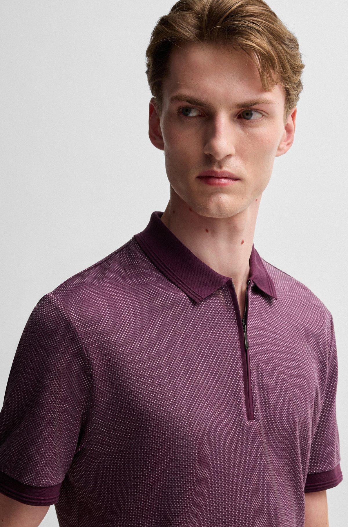 Zip-neck polo shirt in cotton and silk Product Image