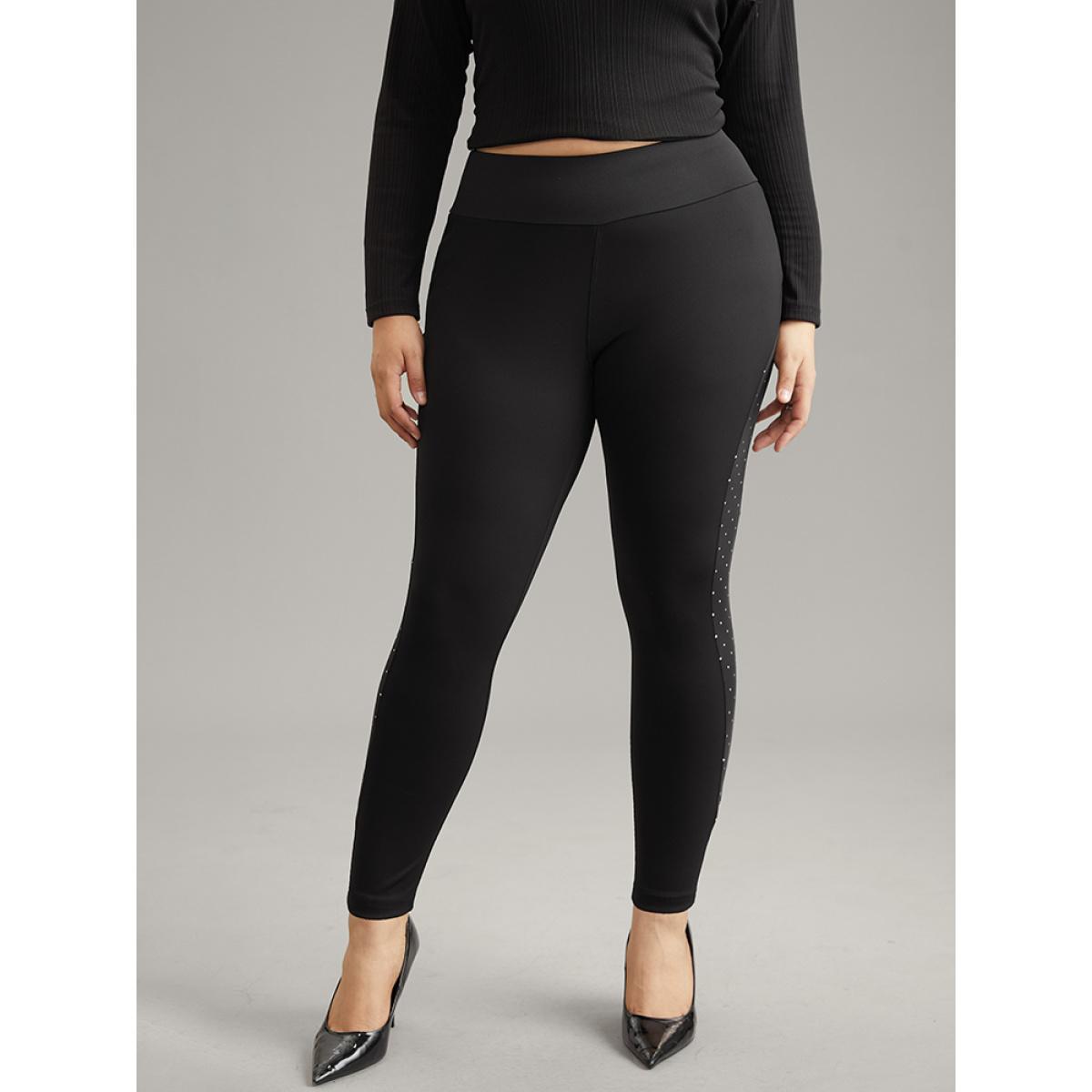 Plus Size Skinny Patchwork Side Elastic Waist Leggings Women Black Casual High stretch Skinny High Rise Dailywear Leggings BloomChic 30/6X Product Image