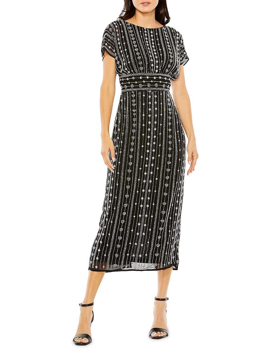 Womens Beaded Mesh Column Midi-Dress Product Image