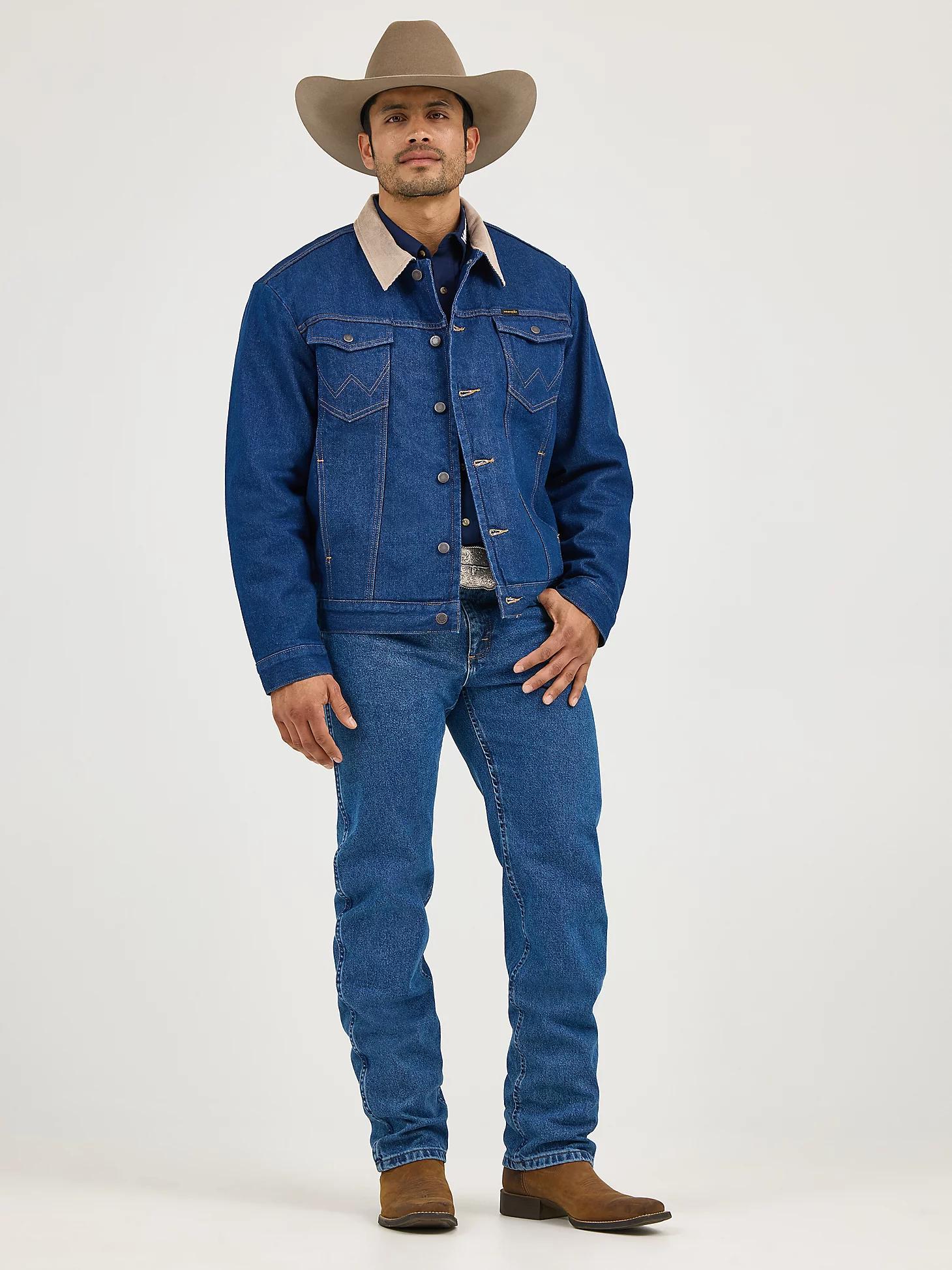 Men's Wrangler® Blanket Lined Corduroy Collar Denim Jacket | Men's JACKETS & OUTERWEAR | Wrangler® Product Image